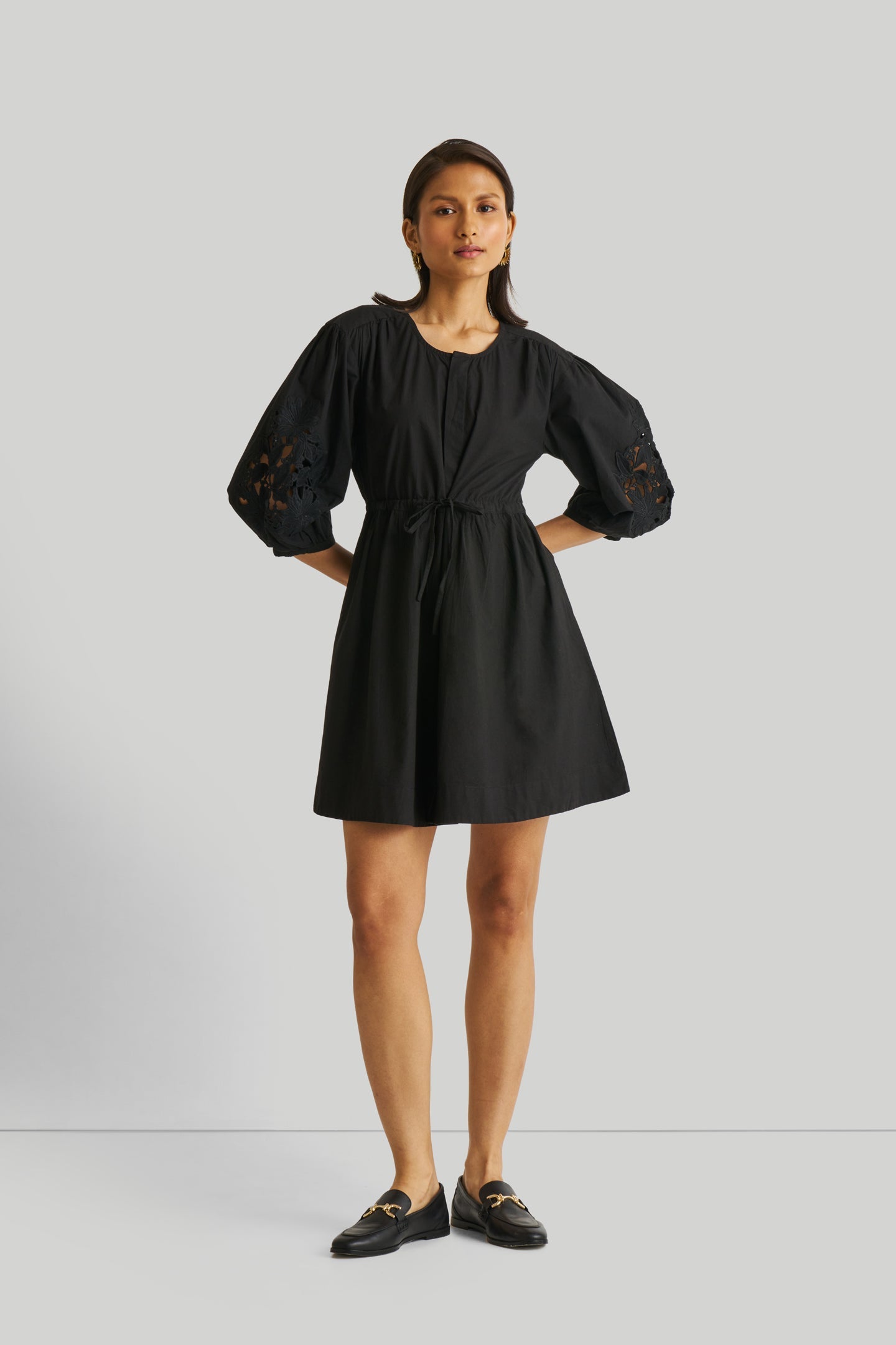 Shirt Dress with Balloon Sleeves in Black | Color: Black | Size: S Refurbished - Resistor (Note: This is a generic term for an electronic component, refurbished available on Cerqular