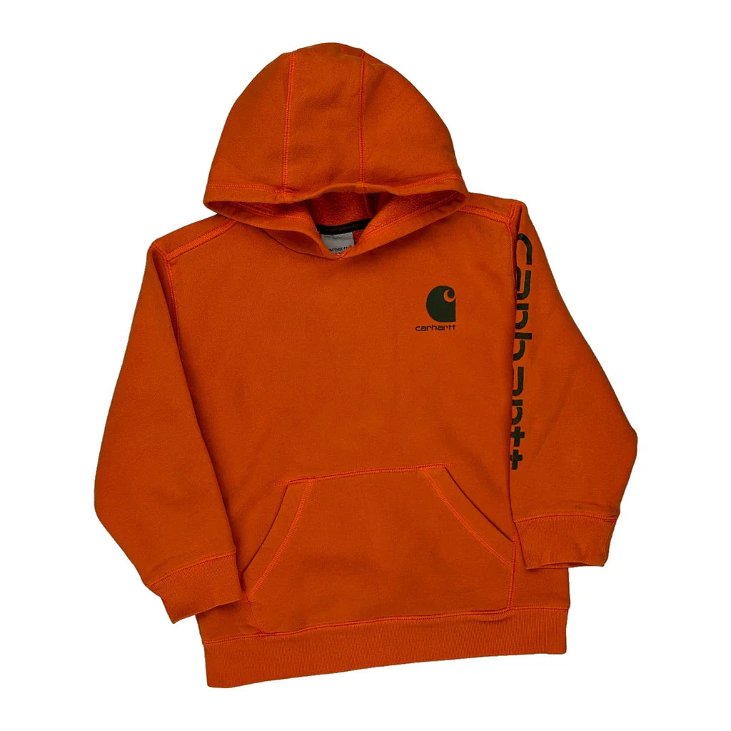 Buy Age 8-10 Carhartt Spellout Hoodie - Small Orange Cotton Refurbished - $16.20 Age 8-10 Carhartt Spellout Hoodie - Small Orange Cotton Refurbished - Thrifted (note: this is a term often used to describe second- refurbished available on Cerqular