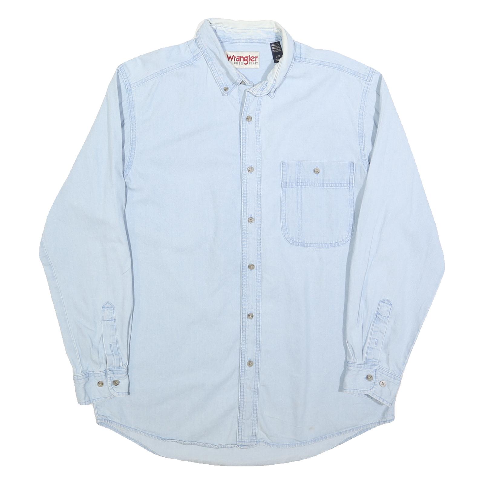 WRANGLER Mens Blue Light Denim Shirt L Button Down Casual Cotton Blend Refurbished - N/A refurbished available on Cerqular