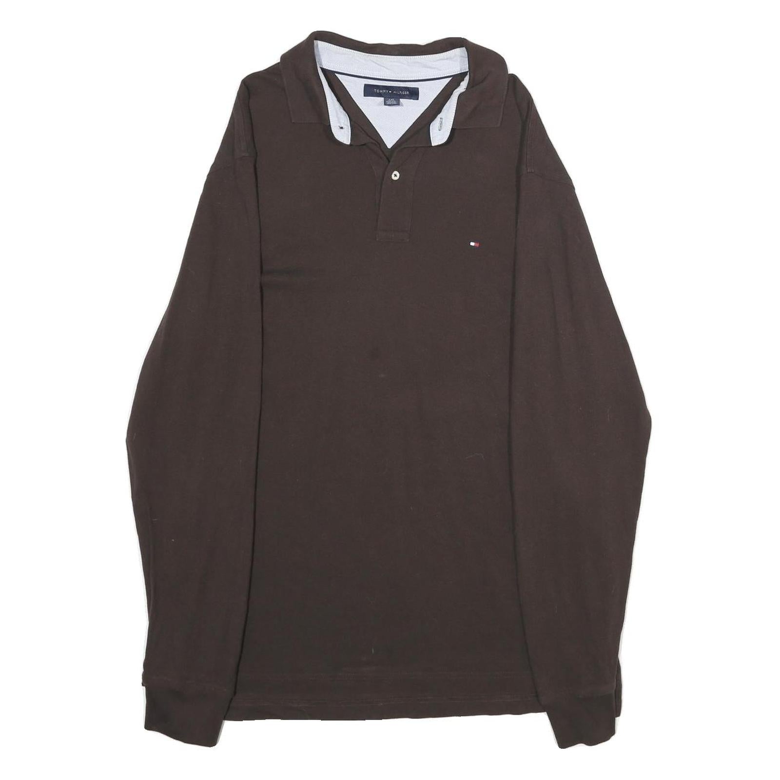 TOMMY HILFIGER Mens Brown Long Sleeve Plain L Logo Cotton Polo Shirt Refurbished - N/A refurbished available on Cerqular