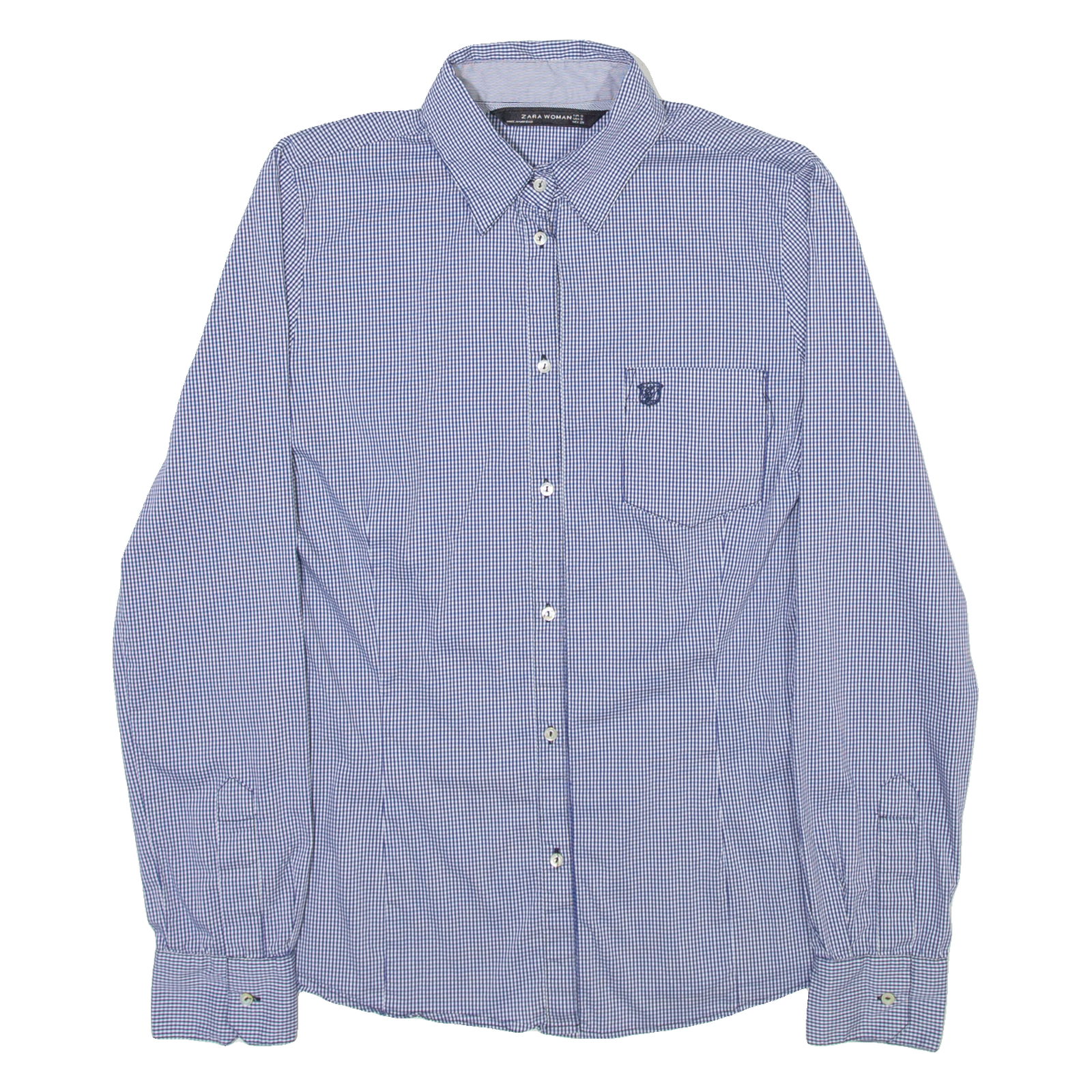 ZARA Womens Shirt Blue Check Long Sleeve S Refurbished - N/A refurbished available on Cerqular