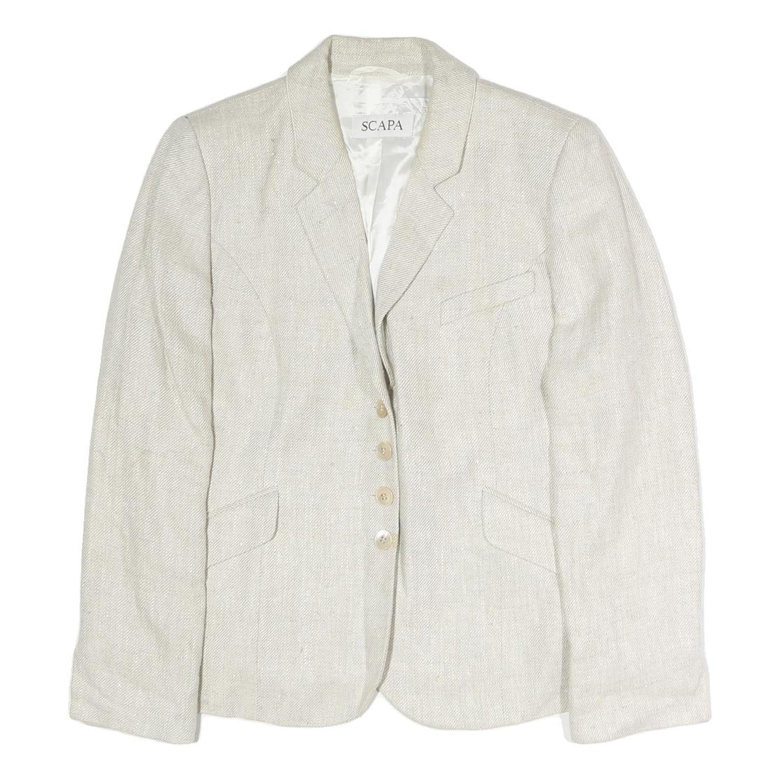 SCAPA Womens Cream Cotton Classic Jacket M Woven Button Closure Tailored Fit Refurbished - N/A refurbished available on Cerqular