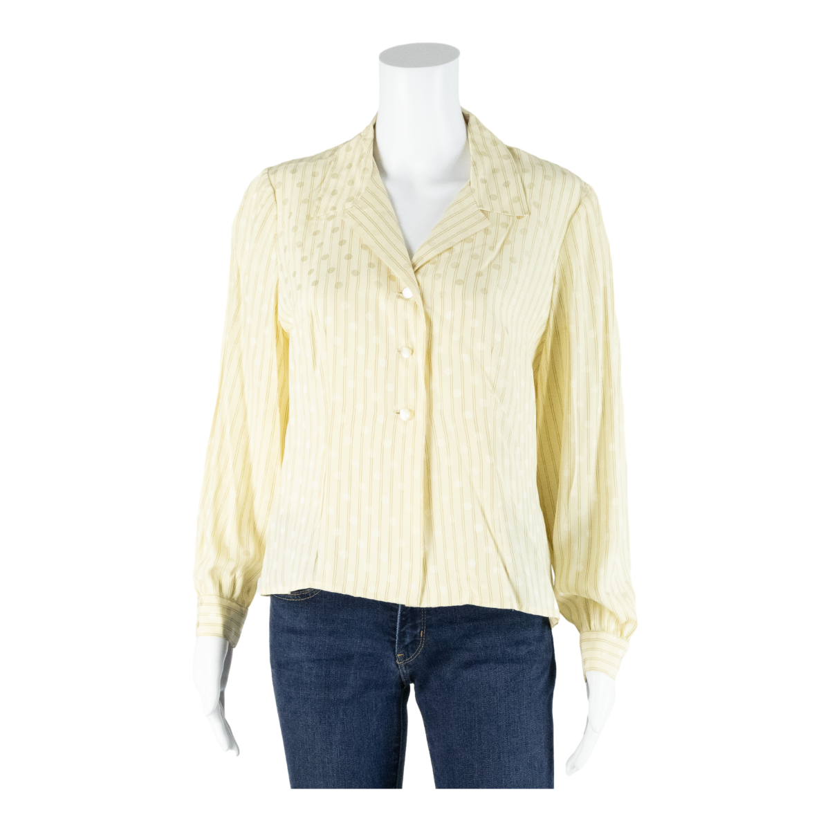 Womens Blouse Shirt Cream Collared Long Sleeve 90s Striped M Refurbished - N/A refurbished available on Cerqular