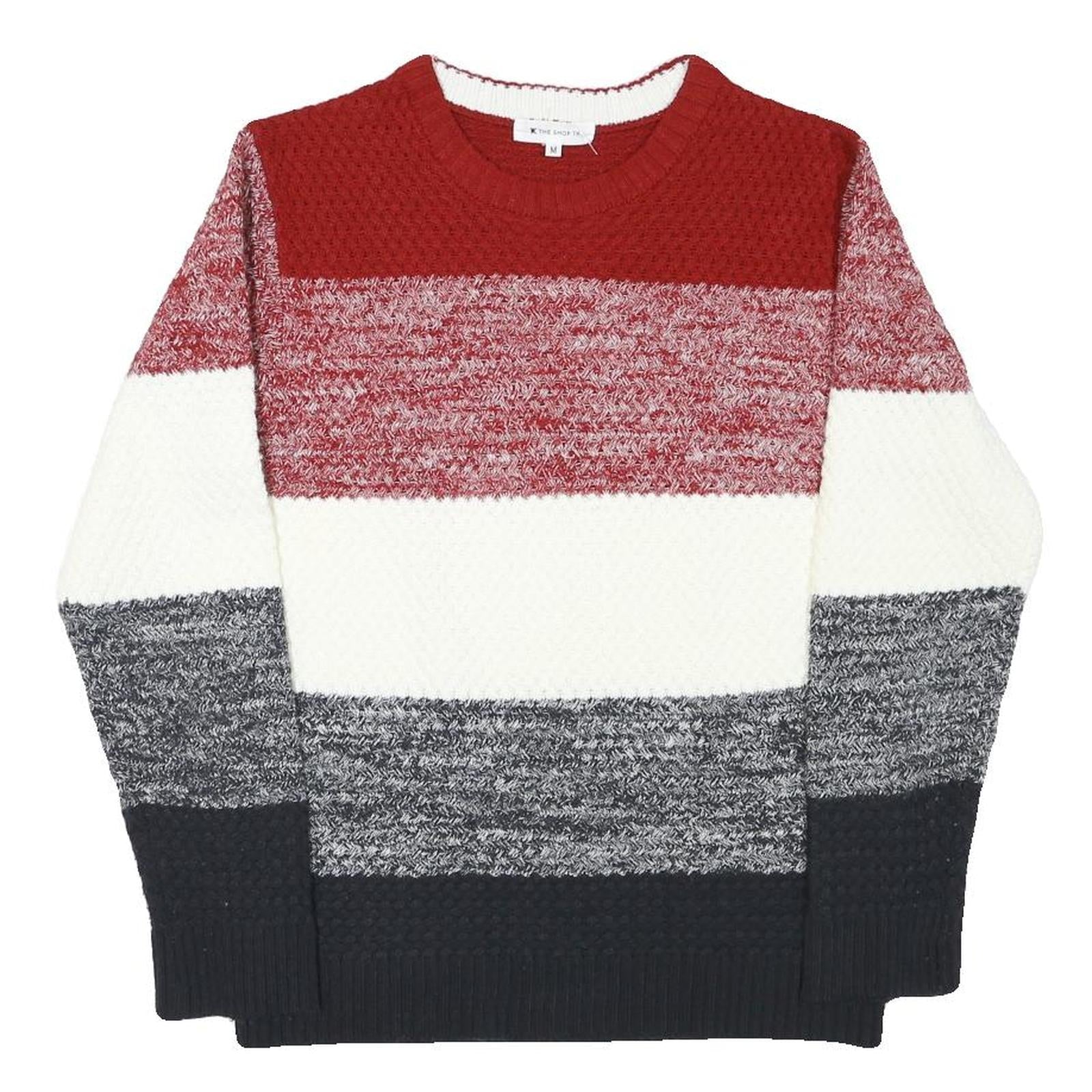 THE SHOP TK Mens Red White & Grey Patterned Crew Neck Chunky Knit Jumper M Refurbished - N/A refurbished available on Cerqular