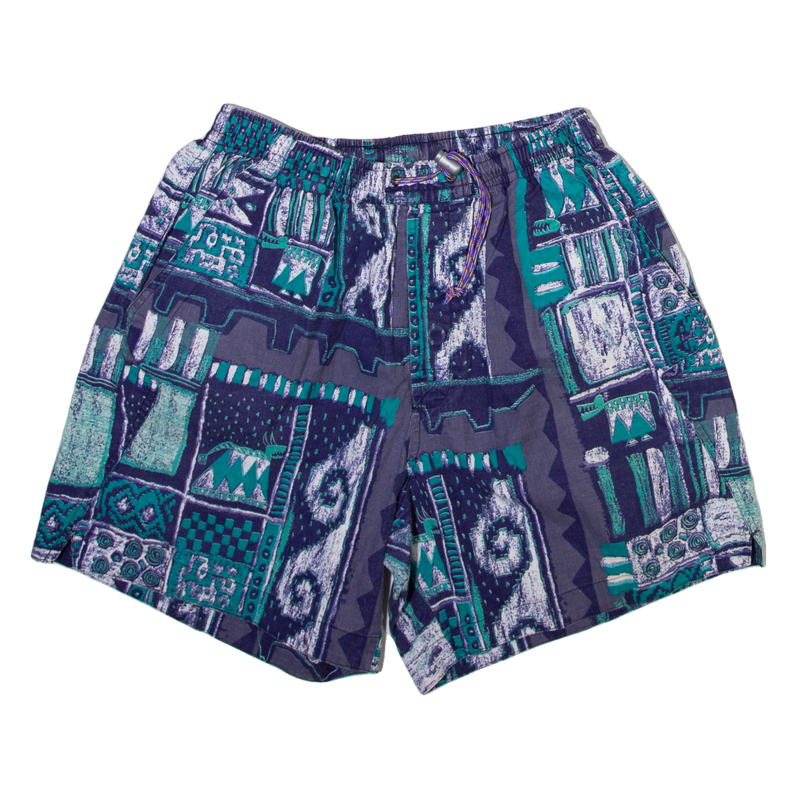 GREAT ESCAPES Mens Casual Shorts Blue Relaxed 90s Crazy Pattern M W26 Refurbished - N/A refurbished available on Cerqular