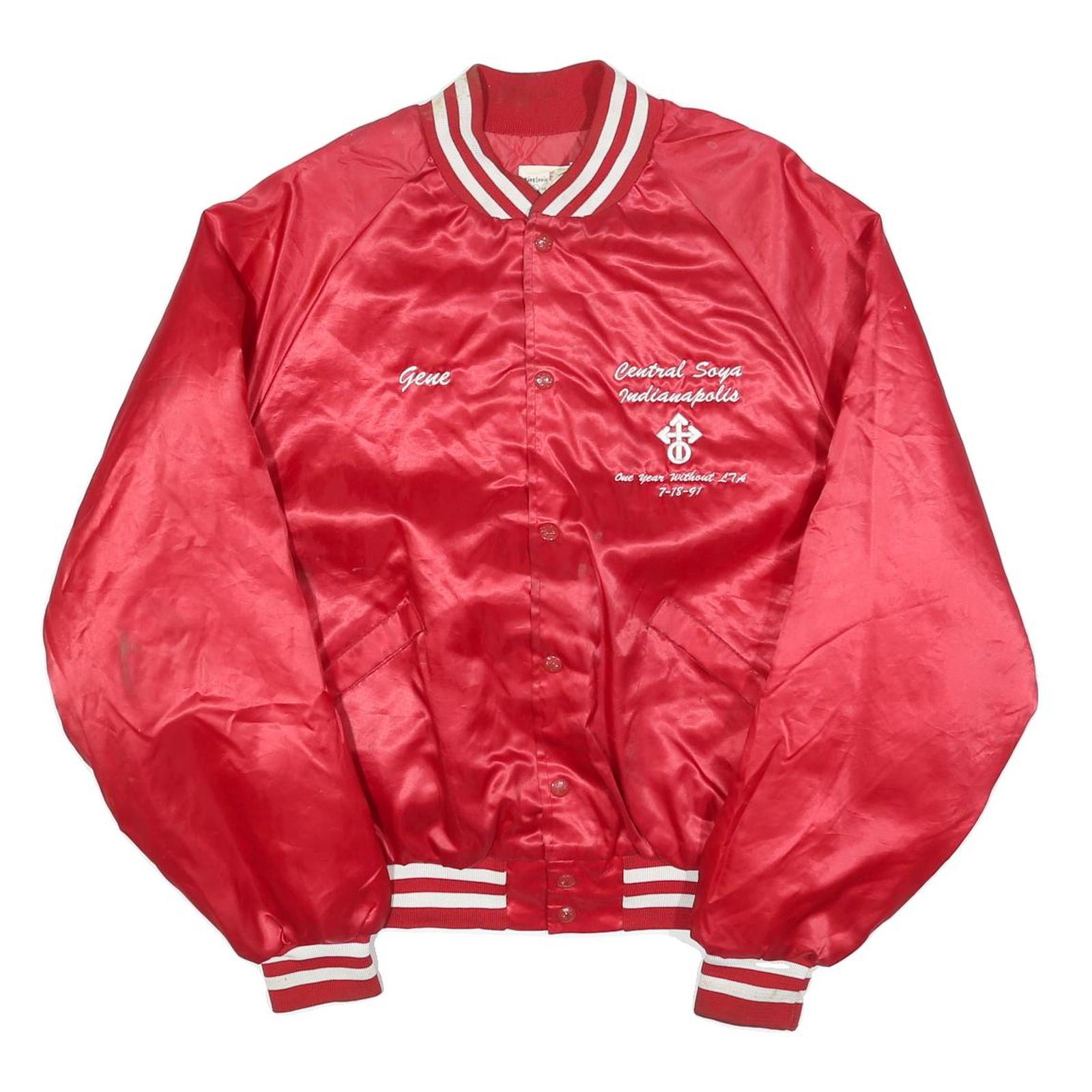 KING LOUIE Mens Red Satin Button Bomber Jacket L Retro Sportswear Refurbished - N/A refurbished available on Cerqular