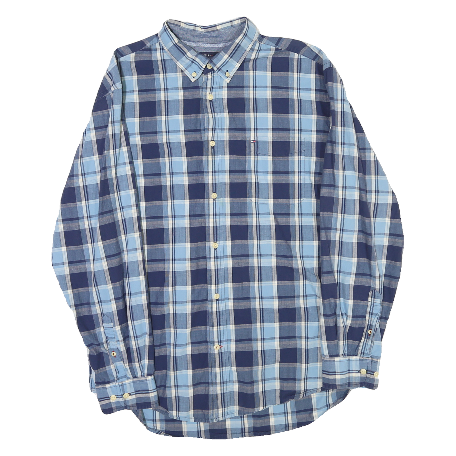 TOMMY HILFIGER Mens Blue & Grey Check Shirt XL Classic Long Sleeve Button-Down Refurbished - N/A refurbished available on Cerqular