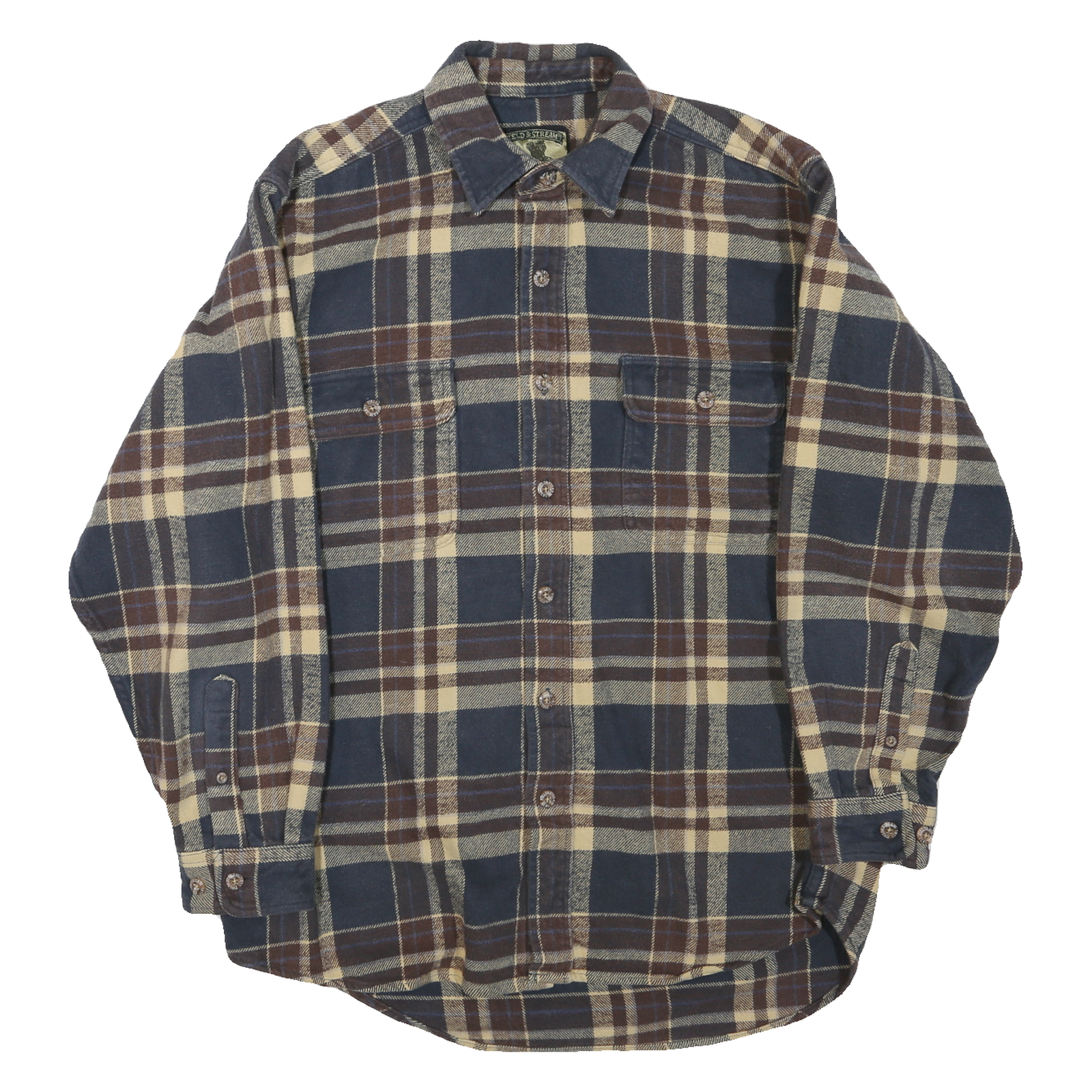 FIELD & STREAM Mens Blue Beige Plaid Shirt M Cotton Blend Button Closure Long Refurbished - N/A refurbished available on Cerqular