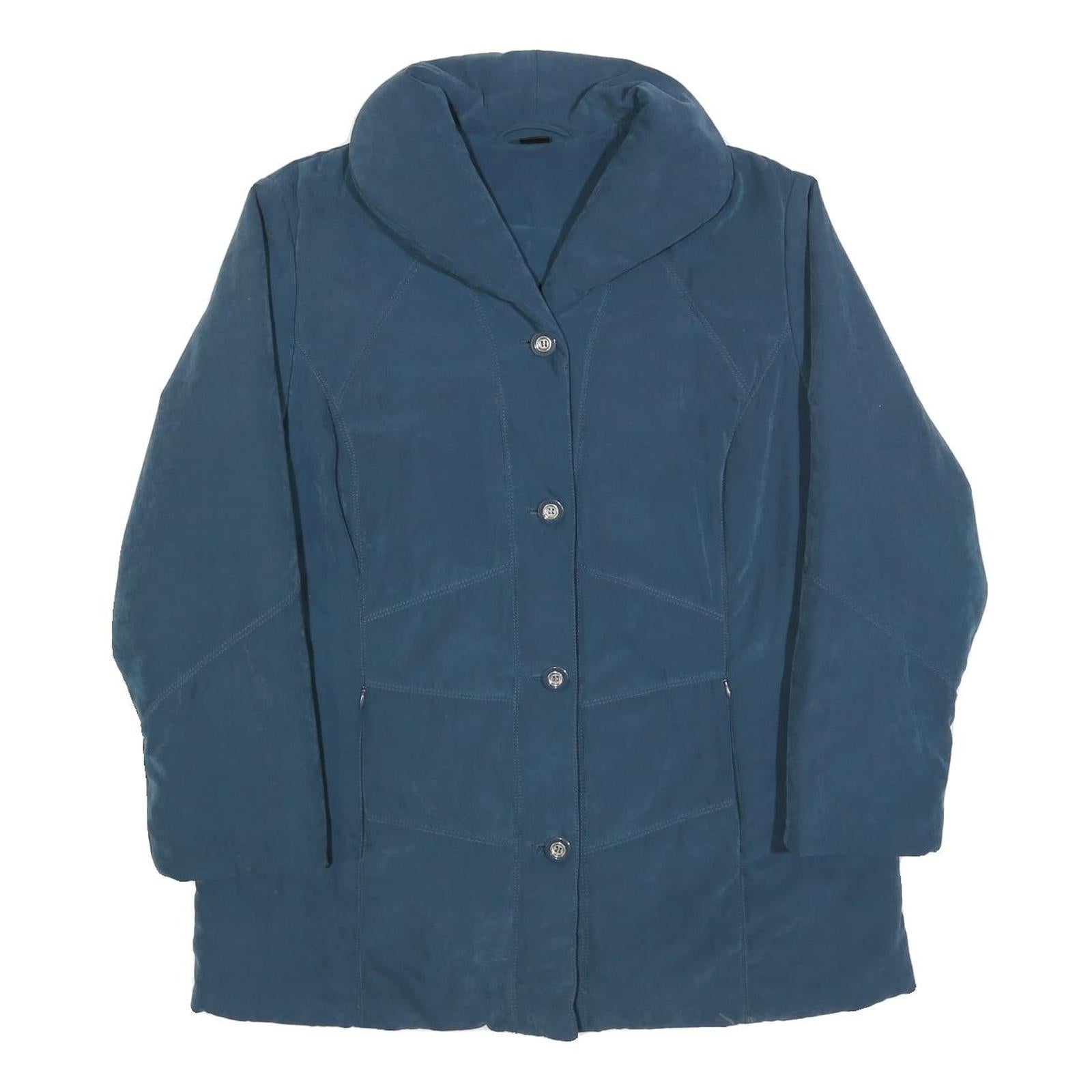 Womens Blue Button Jacket L Polyester Blend Plain Classic Outerwear Refurbished - N/A refurbished available on Cerqular