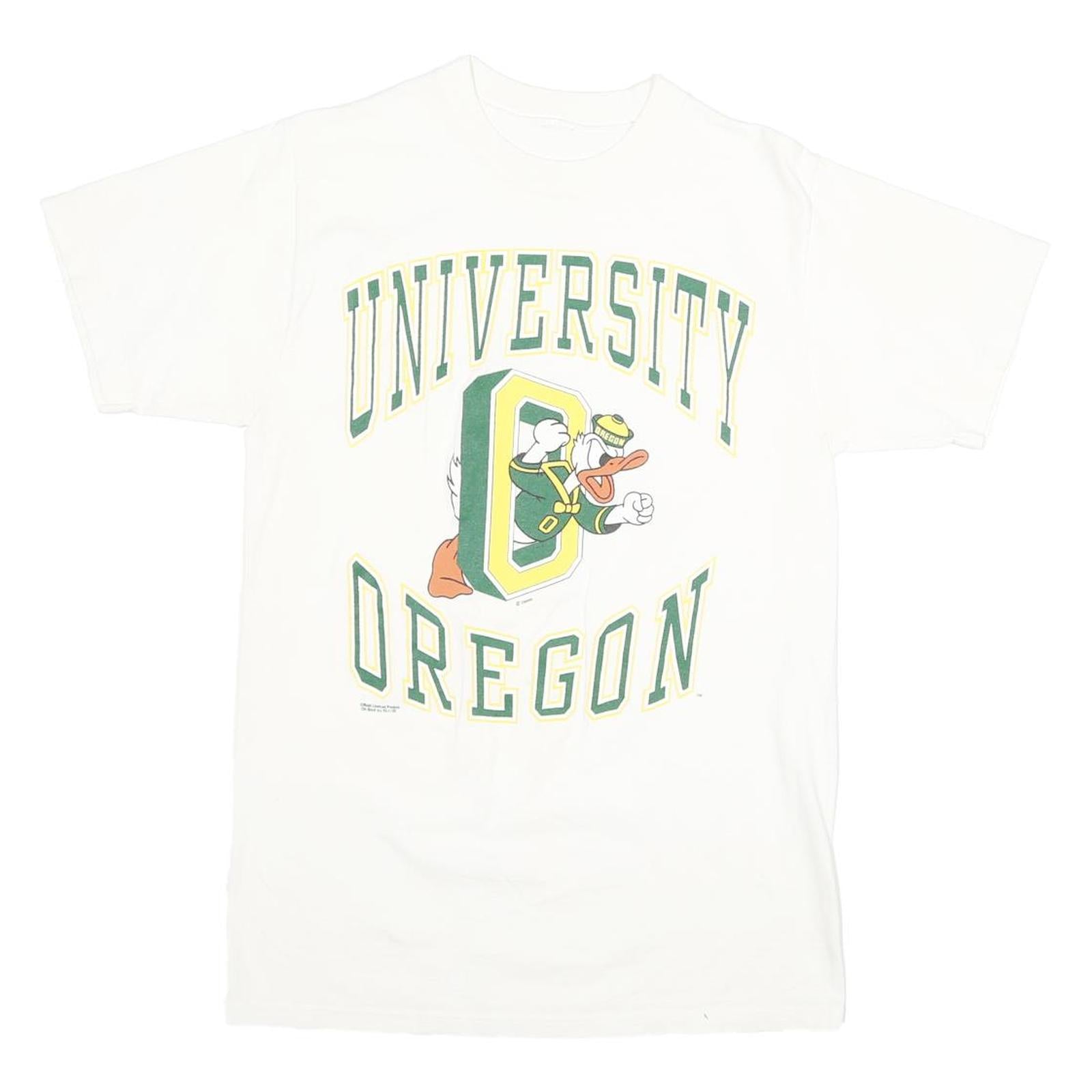 Mens White University Oregon Graphic T-Shirt S Short Sleeve Crew Neck Cartoon Refurbished - N/A refurbished available on Cerqular