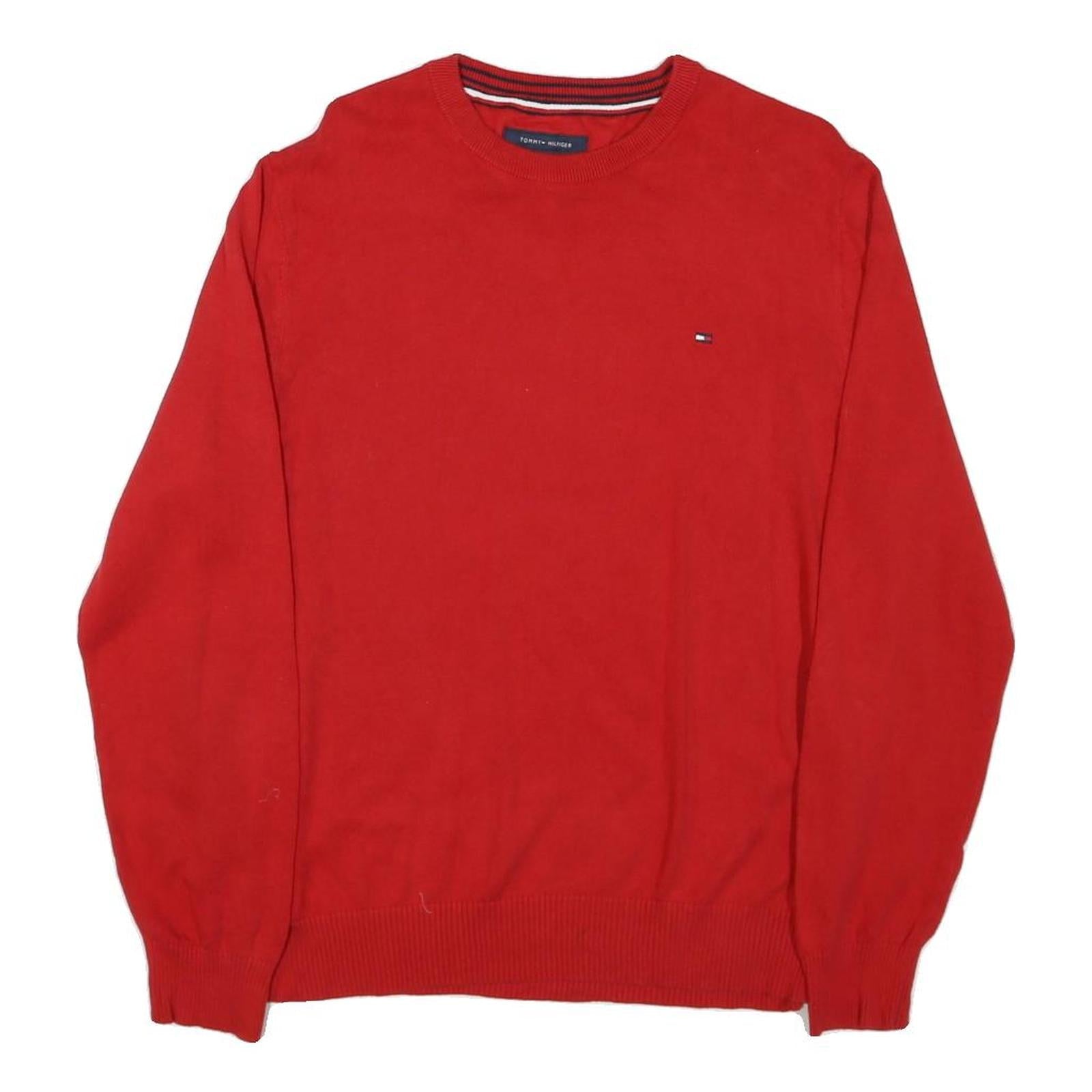 TOMMY HILFIGER Mens Red Plain Cotton Blend Pullover Crew Neck Jumper M Classic Refurbished - N/A refurbished available on Cerqular