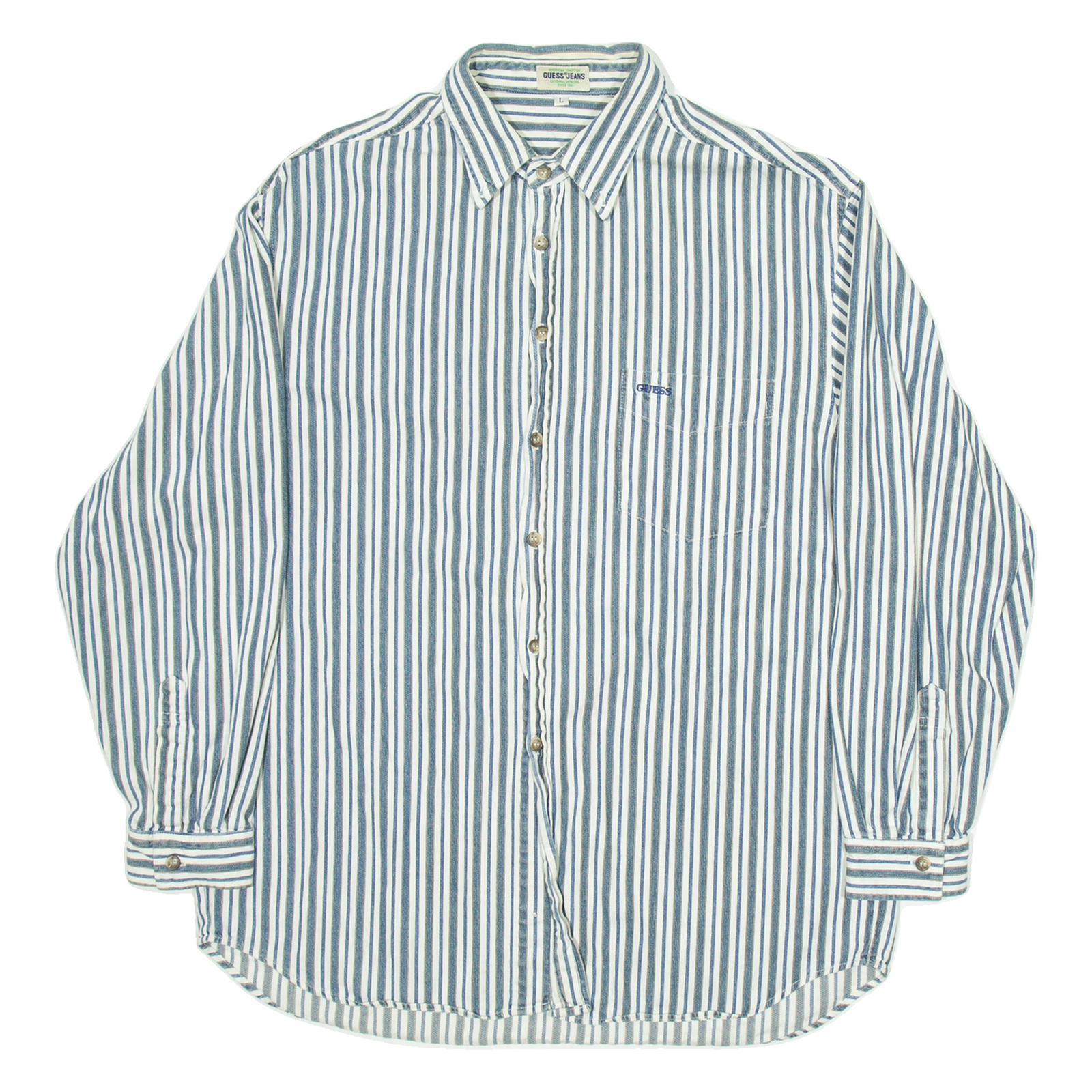 GUESS JEANS Mens Shirt White Striped Long Sleeve L Refurbished - N/A refurbished available on Cerqular