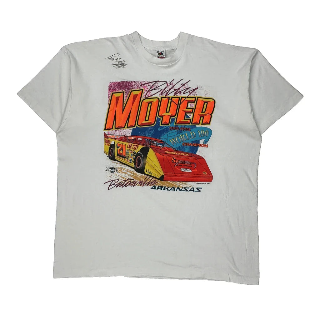 Racing Fruit Of The Loom Graphic T-Shirt - 3XL White Cotton Refurbished - Thrifted (note: this is a term often used to describe second- refurbished available on Cerqular