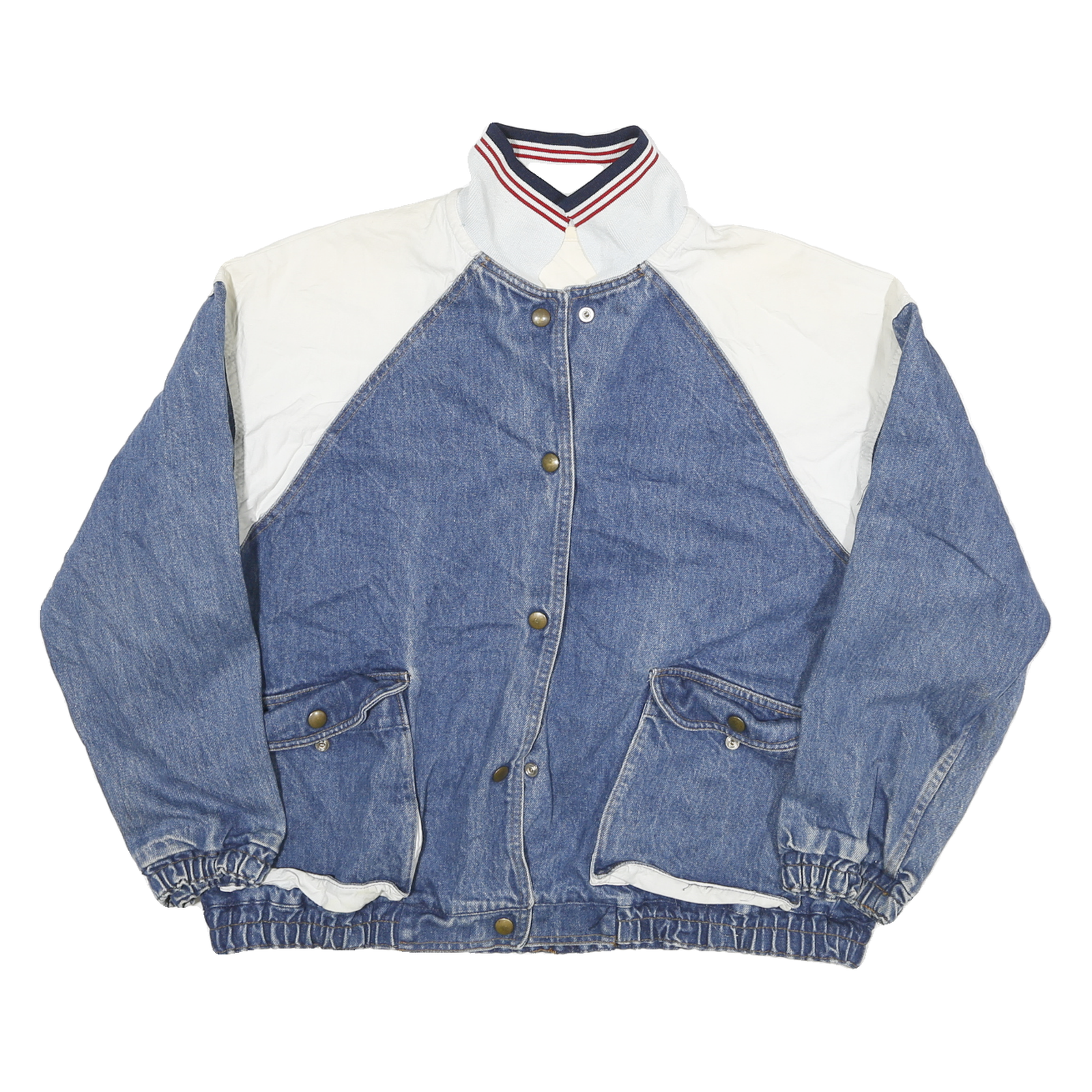 Womens Blue & White Denim Cotton Button Jacket M Casual Lightweight Retro Refurbished - N/A refurbished available on Cerqular