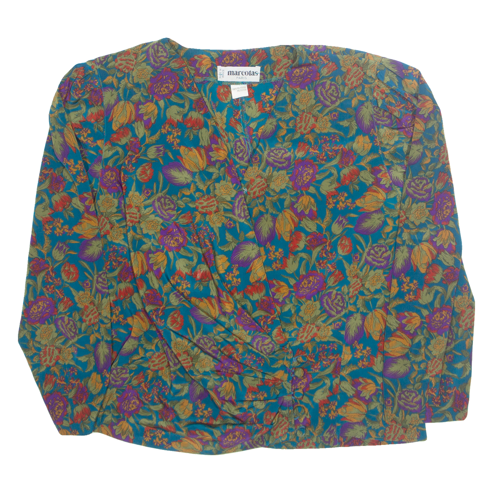 MARCOLAS Womens Printed Blouse Blue V-Neck 3/4 Sleeve 90s Floral M Refurbished - N/A refurbished available on Cerqular