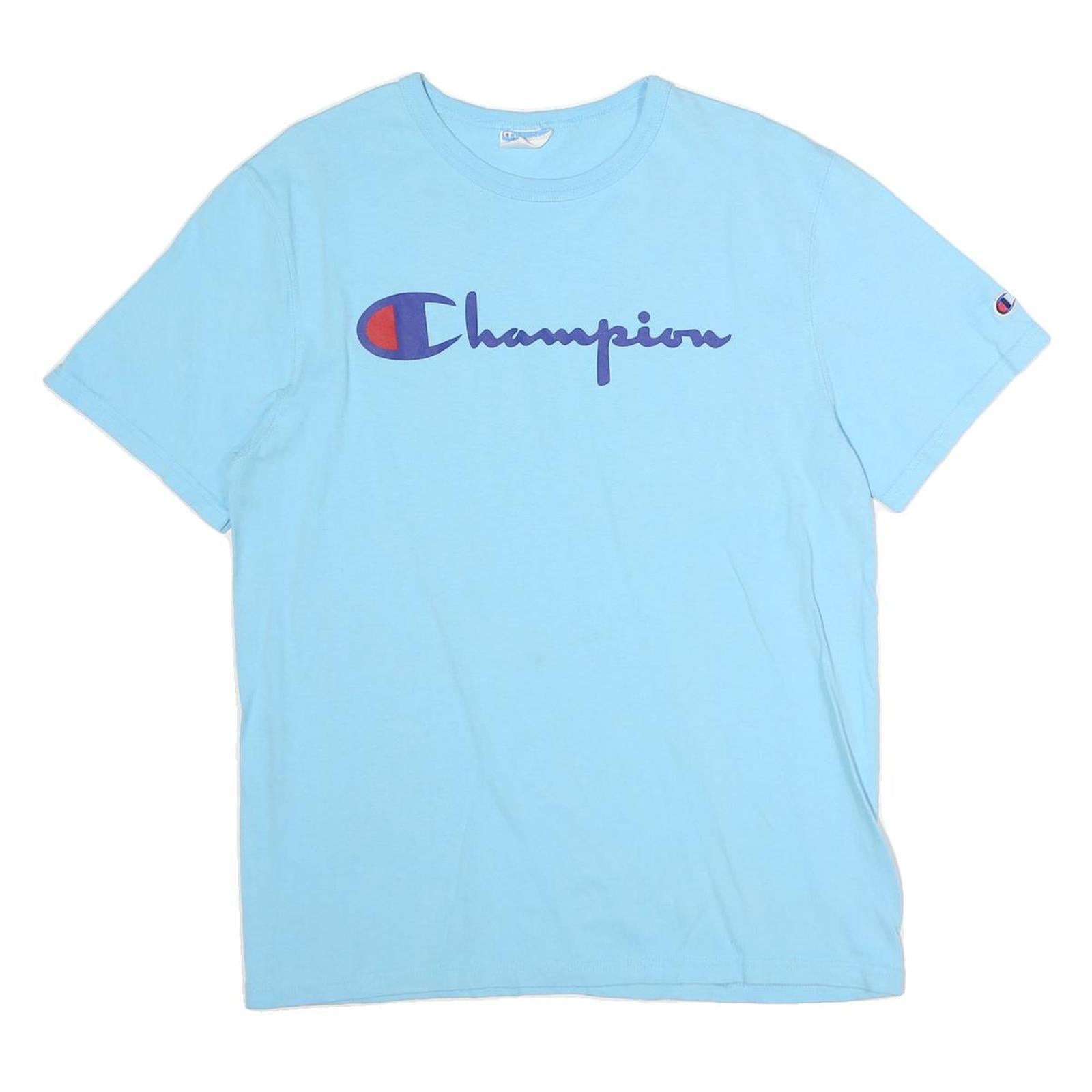 CHAMPION Mens Blue Cotton T-Shirt M Short Sleeve Crew Neck Printed Logo Refurbished - N/A refurbished available on Cerqular