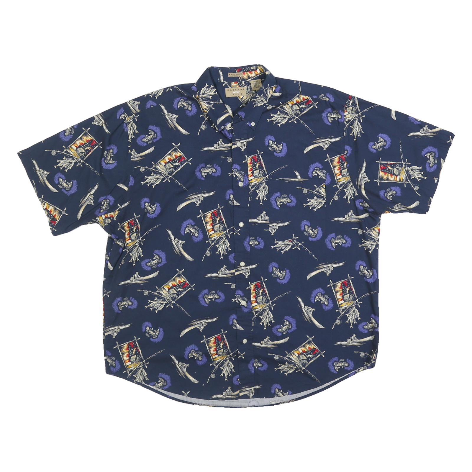 NATURAL ISSUE Mens Blue Pattern Shirt XL Cotton Button Sleeve Casual Short Refurbished - N/A refurbished available on Cerqular