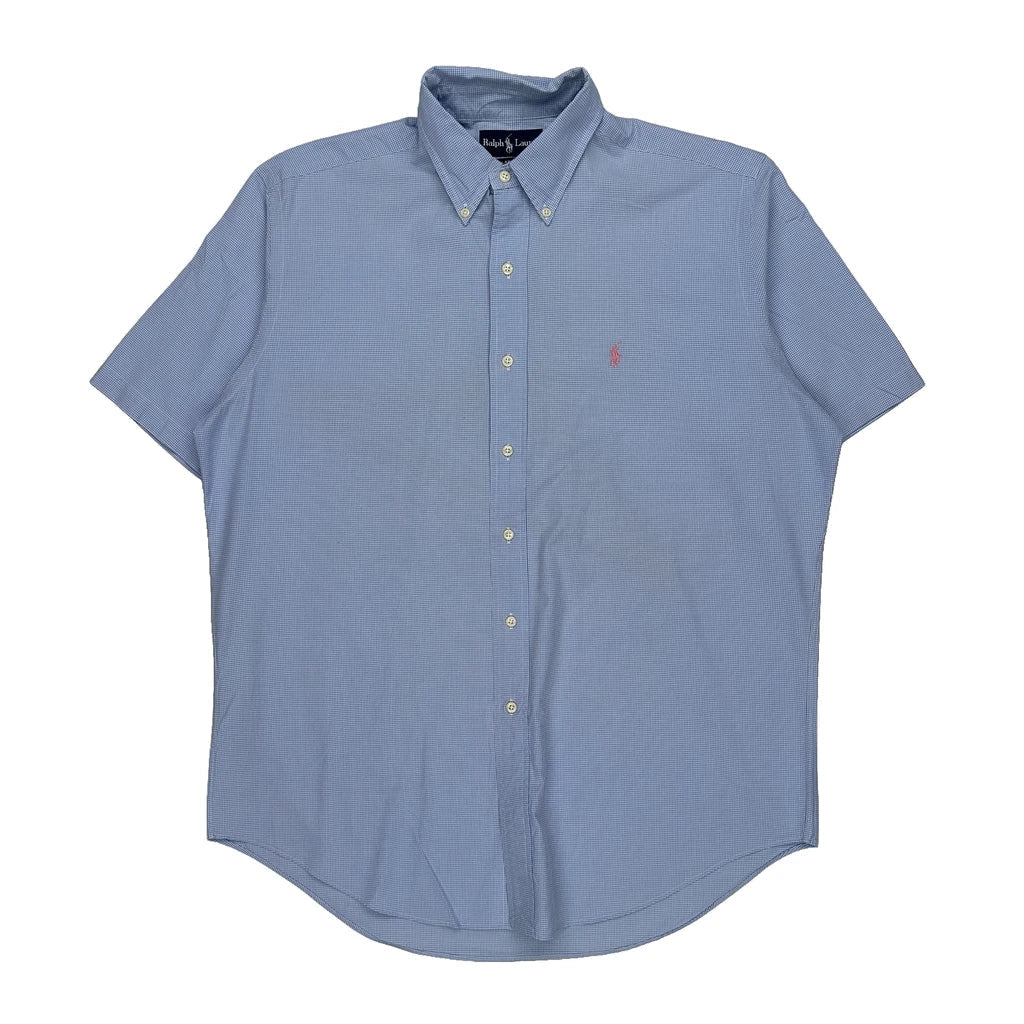Ralph Lauren Checked Short Sleeve Shirt - Large Blue Cotton Refurbished - Thrifted (note: this is a term often used to describe second- refurbished available on Cerqular