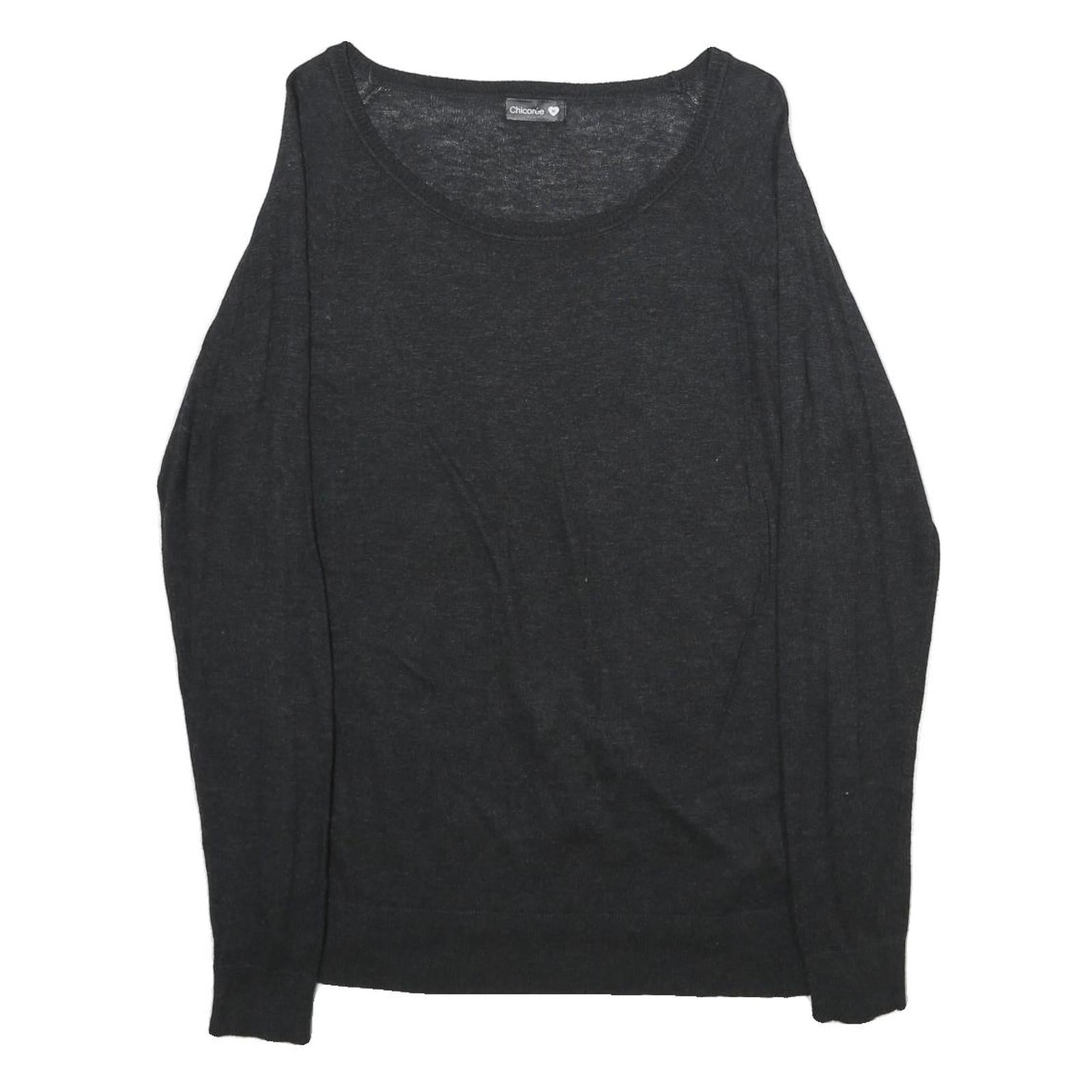 CHICOREE Womens Black Plain Jumper Crew Neck Basic Knit M Lightweight Cotton Refurbished - N/A refurbished available on Cerqular
