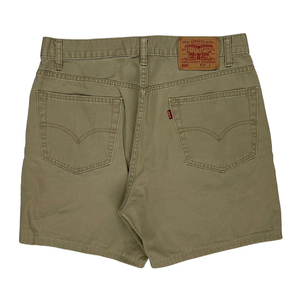 Levis Denim Shorts - 32W 6L Khaki Cotton Refurbished - Thrifted (note: this is a term often used to describe second- refurbished available on Cerqular