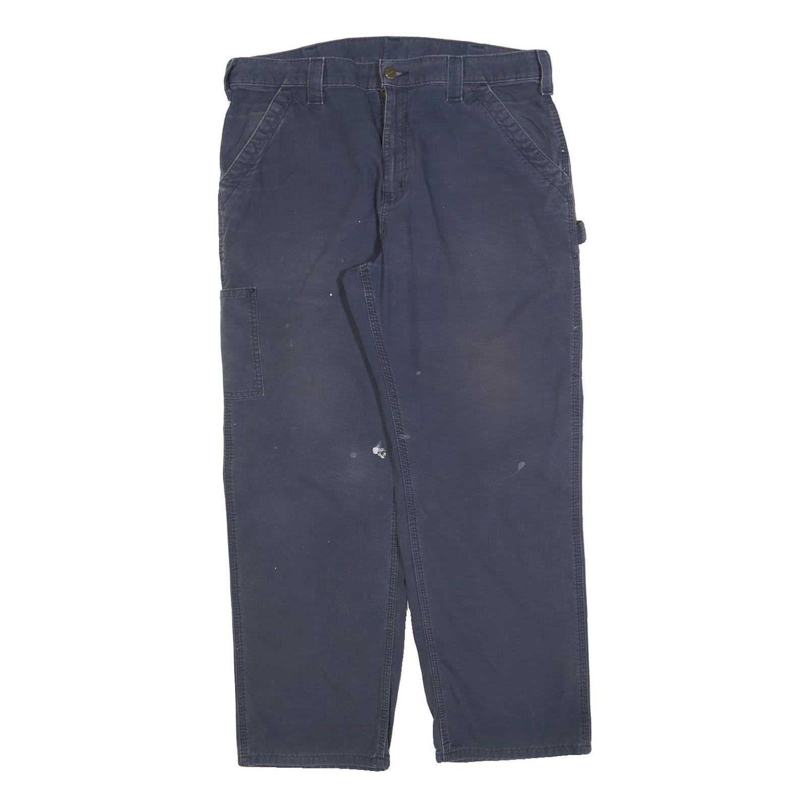 CARHARTT Mens Cotton Blend Navy Relaxed Straight Trousers W36 L30 Workwear Zip Refurbished - N/A refurbished available on Cerqular