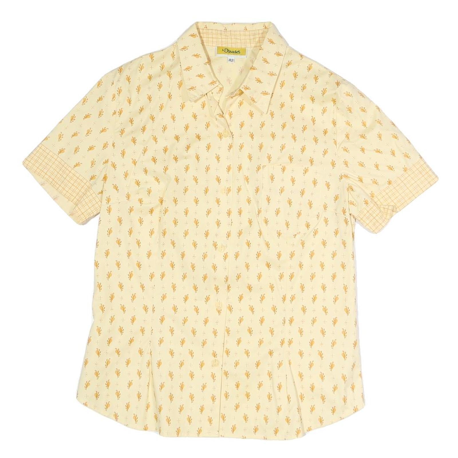 LES OLIVADES Womens Cream & Yellow Printed Shirt Short Sleeve Collared L Refurbished - N/A refurbished available on Cerqular