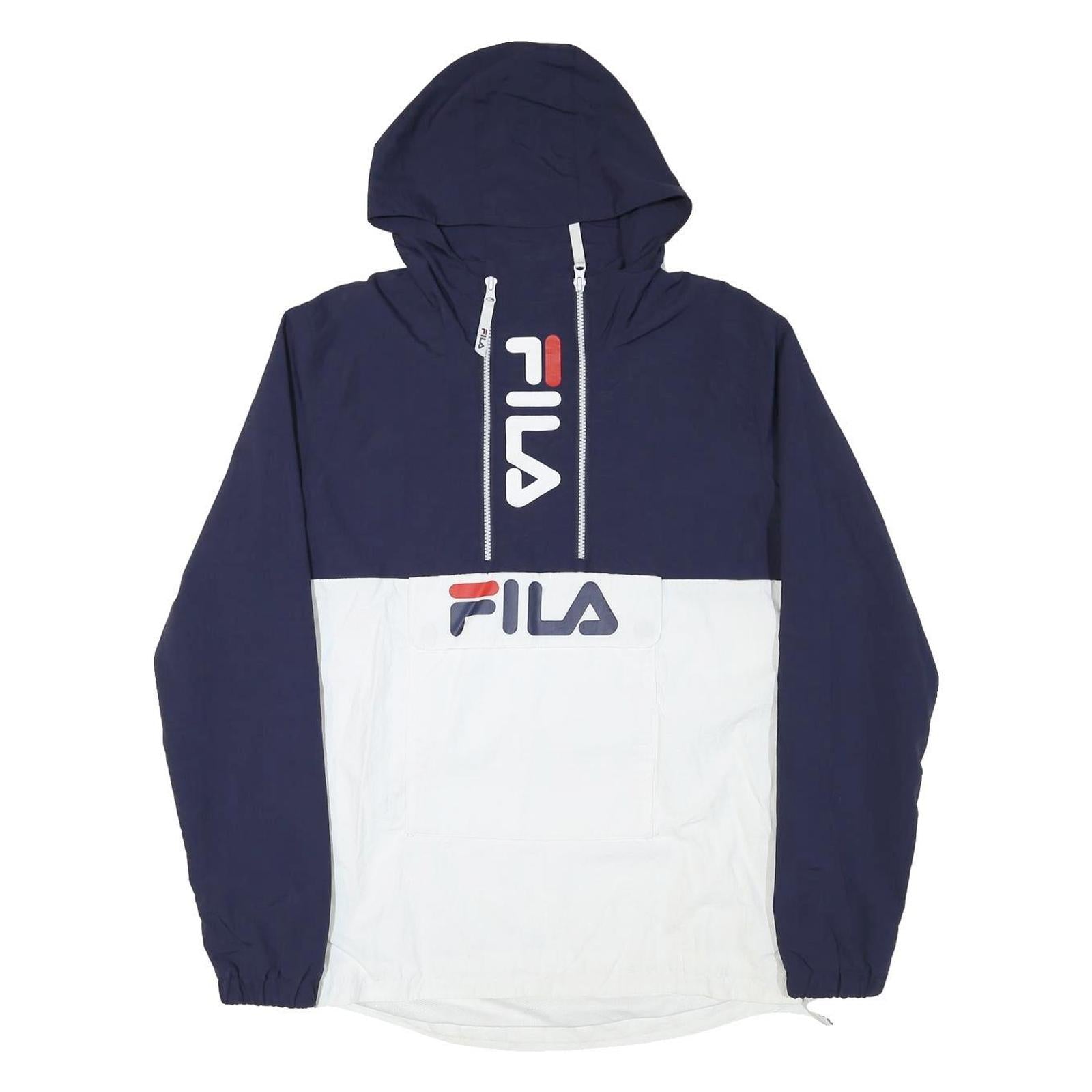 FILA Mens Navy & White Logo Print Hoodie Jacket S Polyester Blend Plain Zip Refurbished - N/A refurbished available on Cerqular