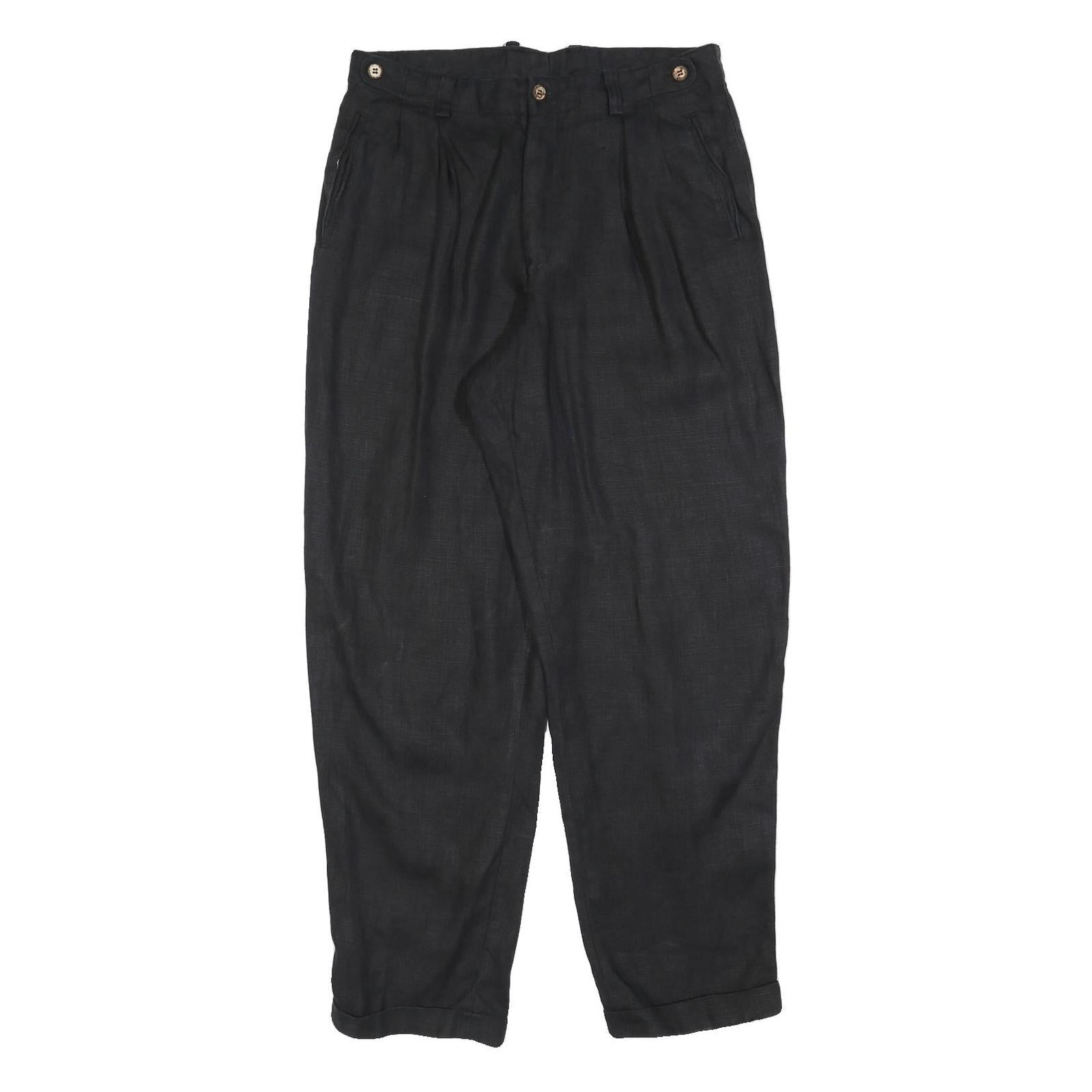 Womens Linen Regular Fit Black Trousers W32 L32 Classic Zip Closure Refurbished - N/A refurbished available on Cerqular