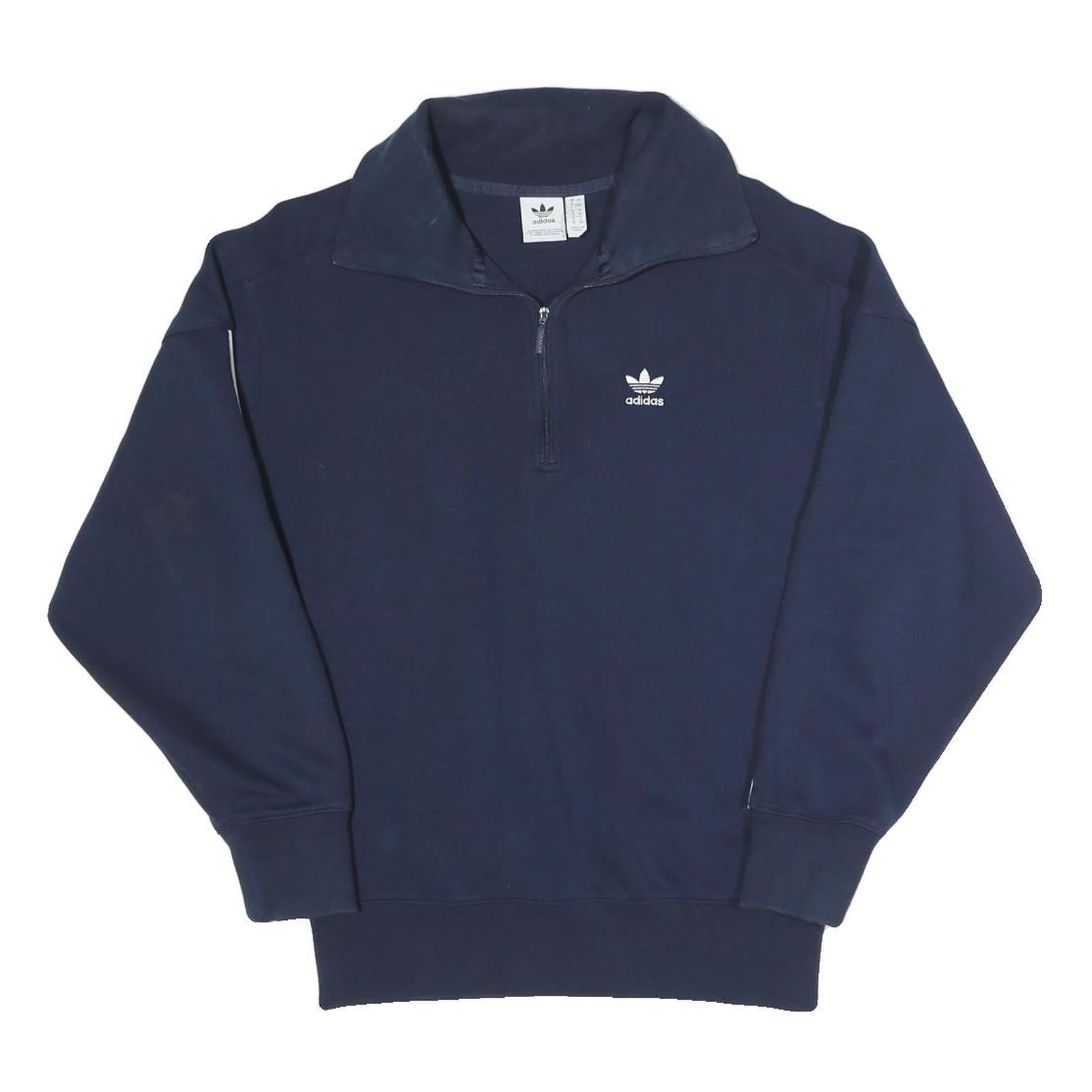 ADIDAS Womens Navy Blue Sweatshirt 1/4 Zip UK 8 Cotton Blend Casual Sportswear Refurbished - N/A refurbished available on Cerqular