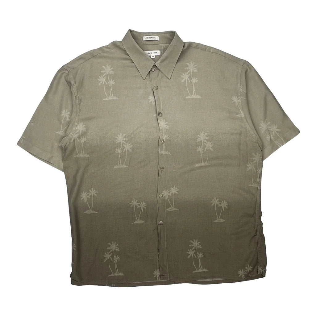Pierre Cardin Floral Hawaiian Shirt - 2XL Beige Viscose Refurbished - Thrifted (note: this is a term often used to describe second- refurbished available on Cerqular