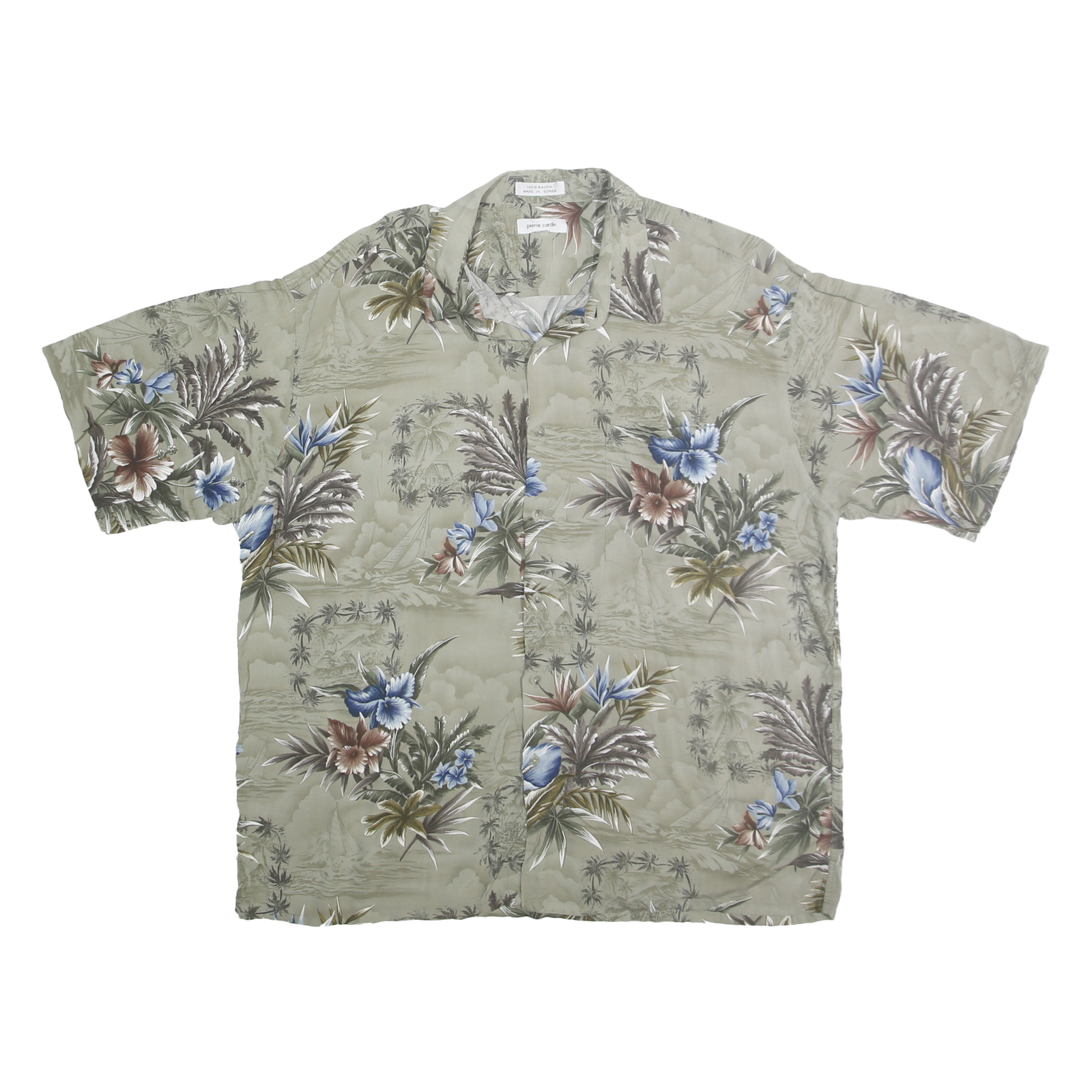 PIERRE CARDIN Mens Beige Floral Rayon Shirt 2XL Short Sleeve Tropical Print Refurbished - N/A refurbished available on Cerqular