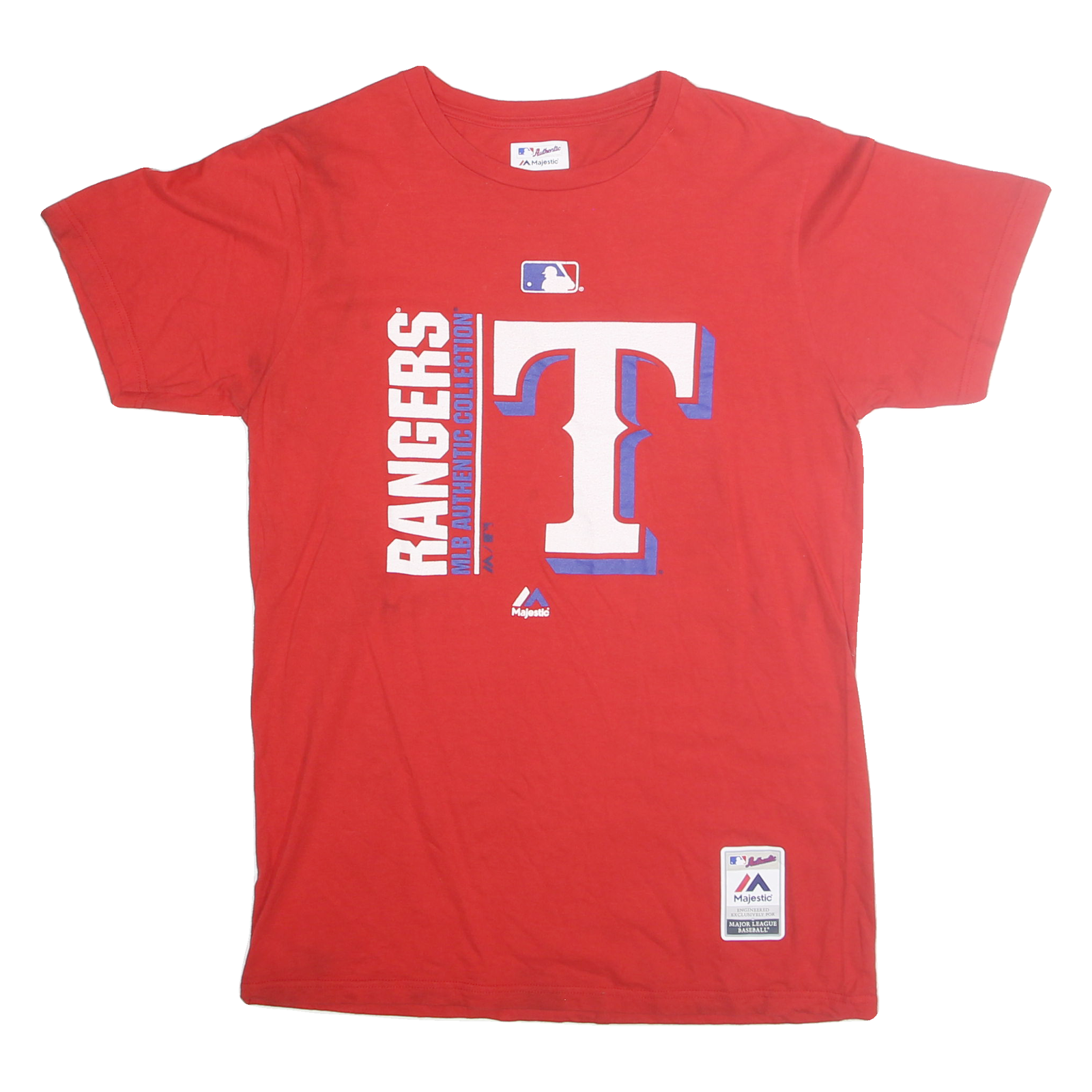 MAJESTIC Mens Red Texas Rangers Graphic T-Shirt M Crew Neck Short Sleeve Refurbished - N/A refurbished available on Cerqular