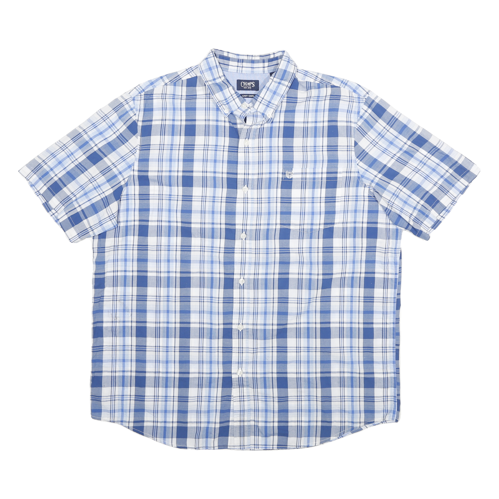 CHAPS Mens Blue & White Check Shirt XL Button-Down Short Sleeve Cotton Blend Refurbished - N/A refurbished available on Cerqular