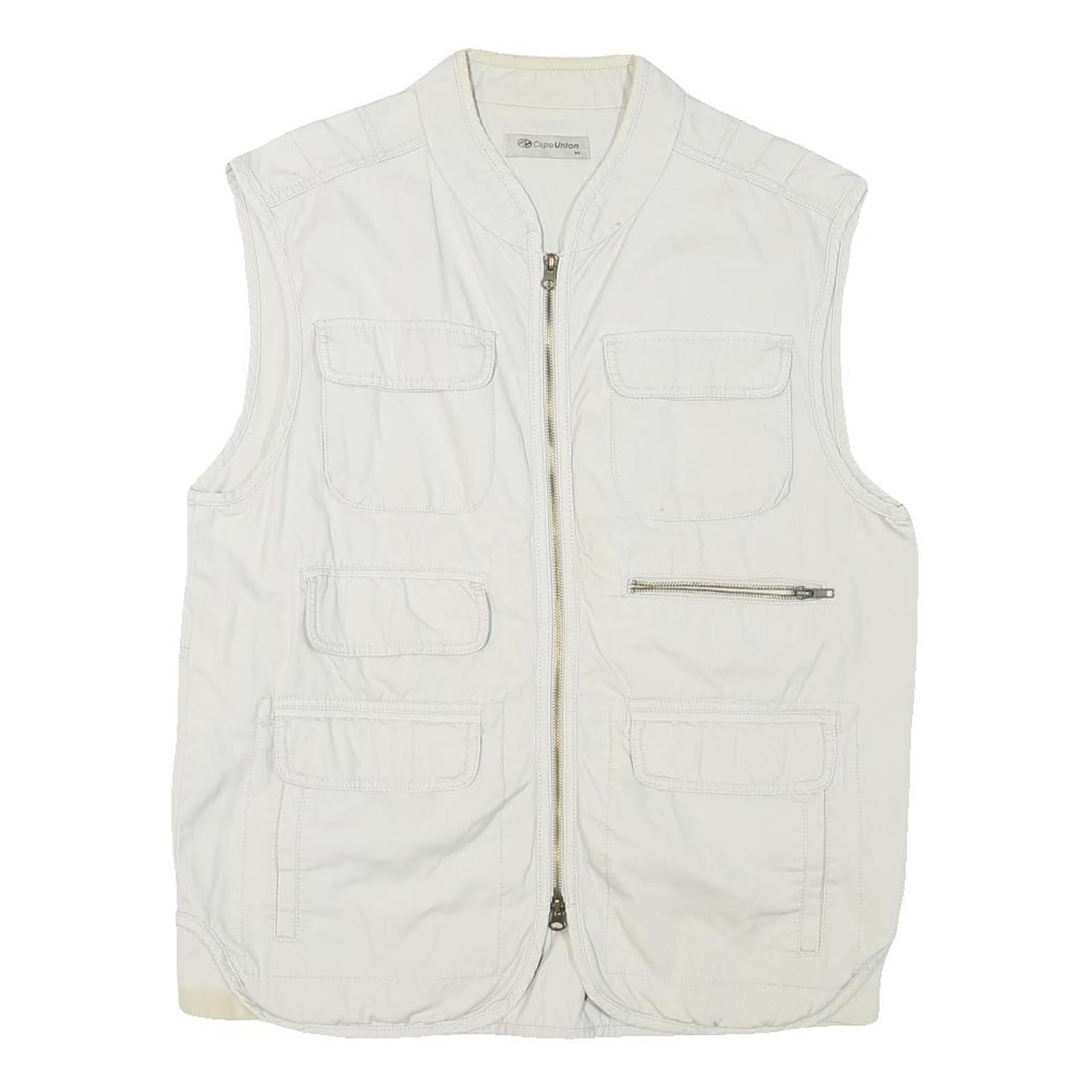 CAPE UNION Mens White M Cotton Blend Jacket Regular Fit Zip Utility Vest Refurbished - N/A refurbished available on Cerqular
