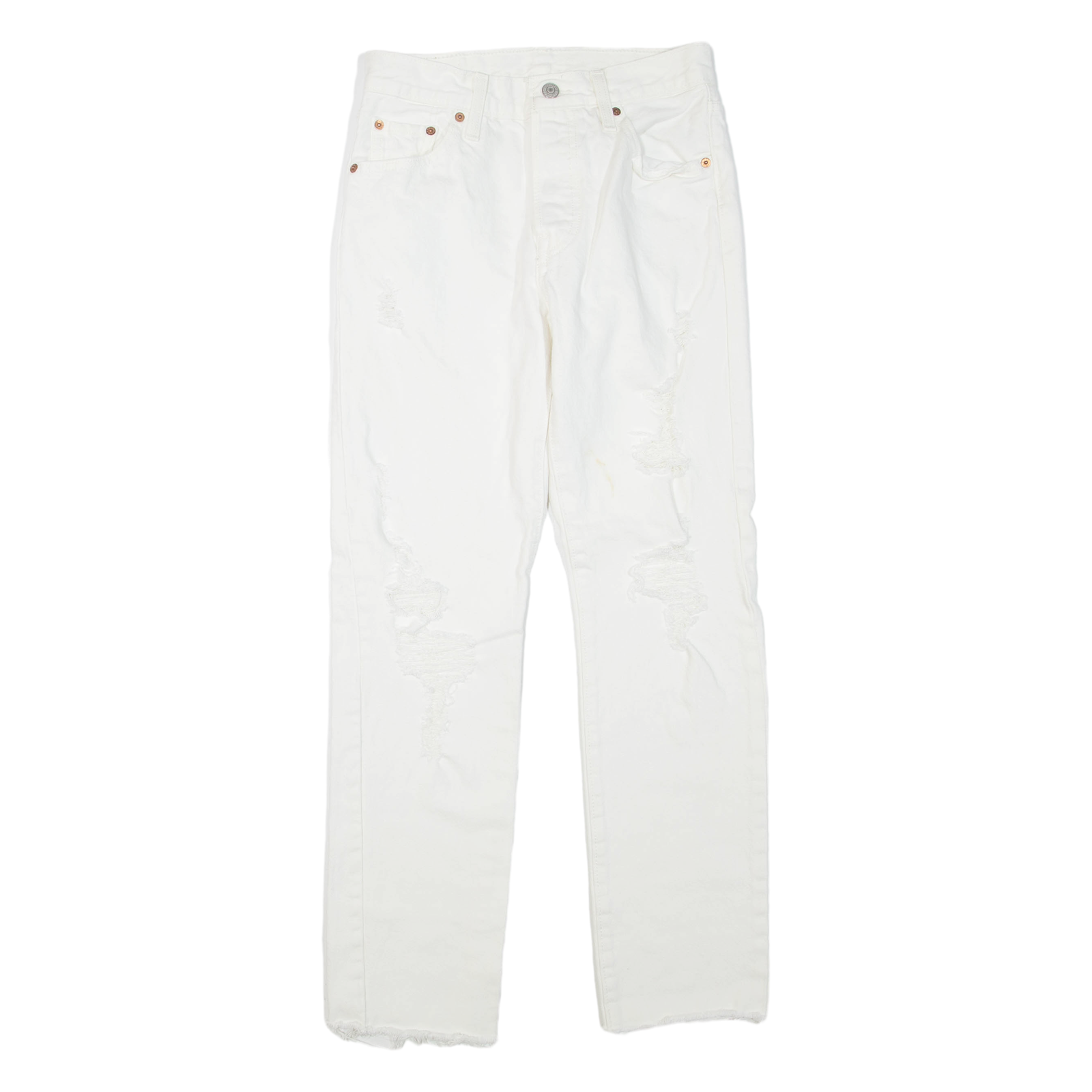 LEVI'S 501 Jeans Distressed Womens White Regular Straight W25 L30 Refurbished - N/A refurbished available on Cerqular