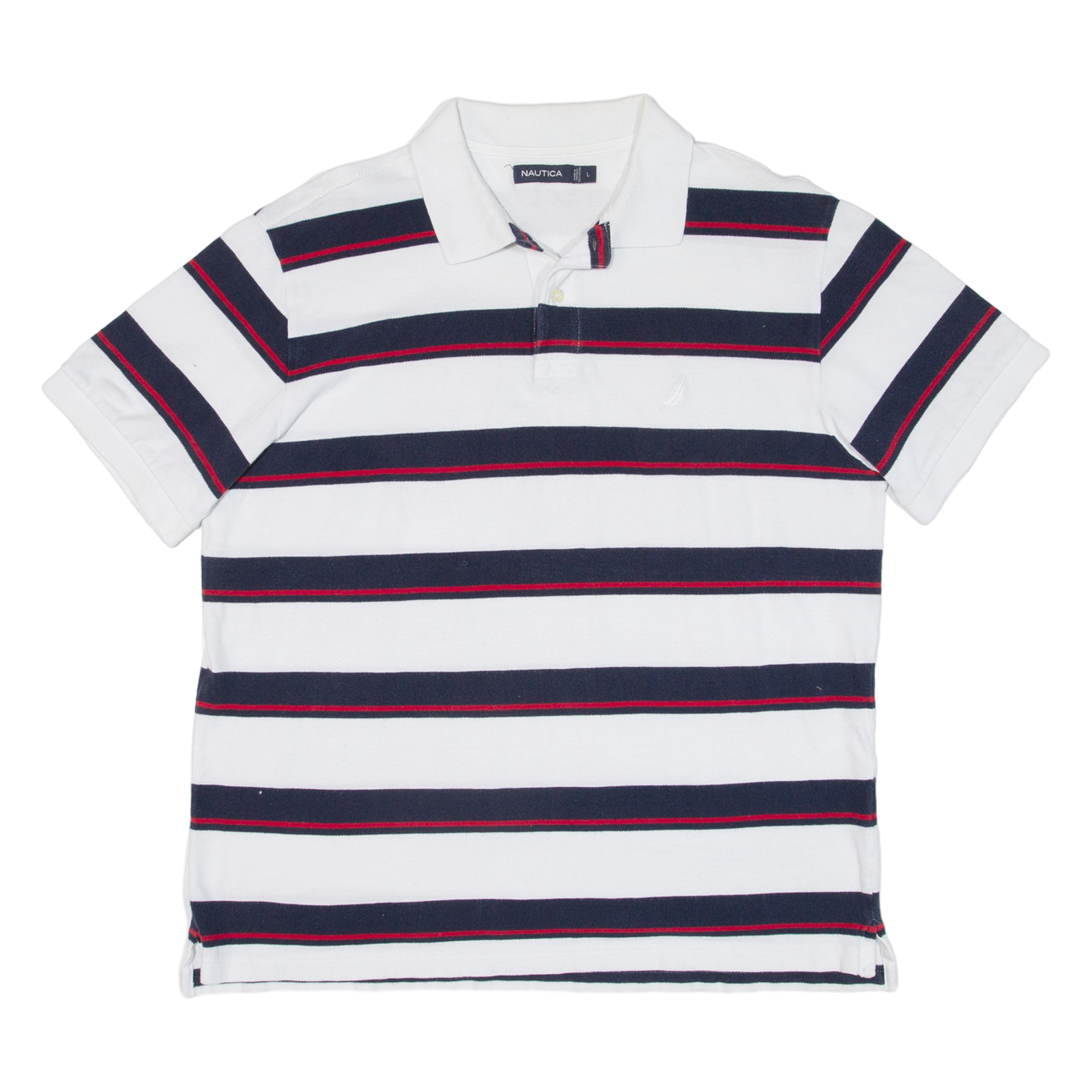 NAUTICA Mens Polo Shirt White Striped L Refurbished - N/A refurbished available on Cerqular