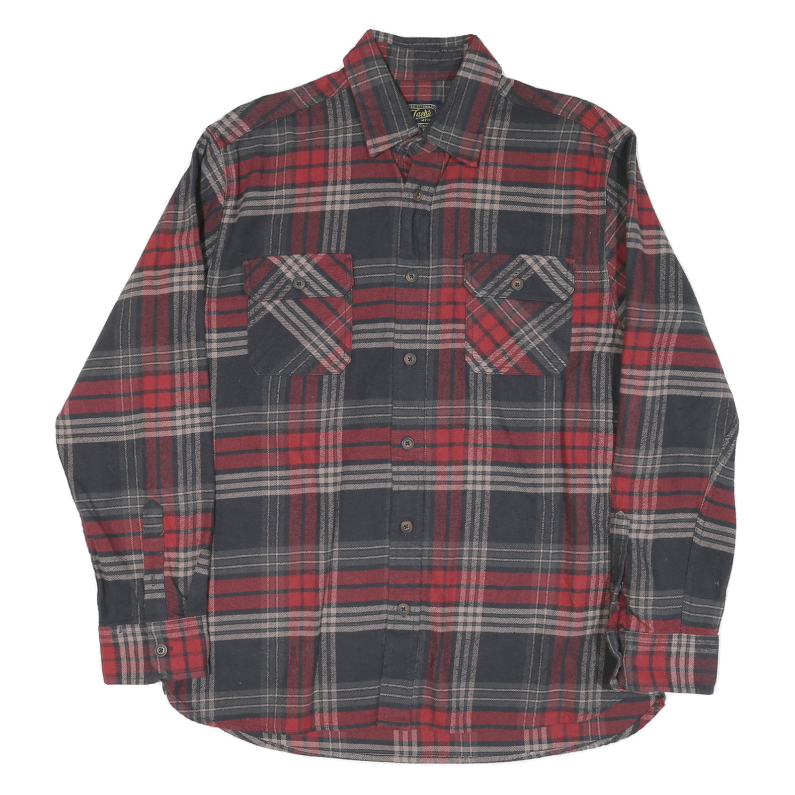 JACHS Mens Red & Grey Check Shirt L Button Pocket Cotton Blend Casual Refurbished - N/A refurbished available on Cerqular