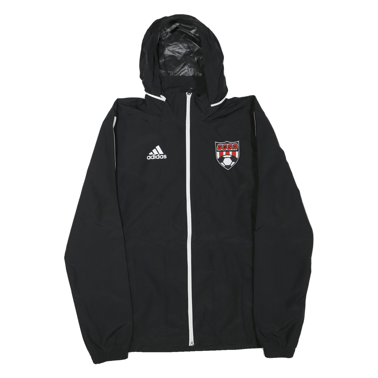 ADIDAS Mens Black White SCSA Badge Hooded Zip Jacket Polyester Blend Sportswear Refurbished - N/A refurbished available on Cerqular