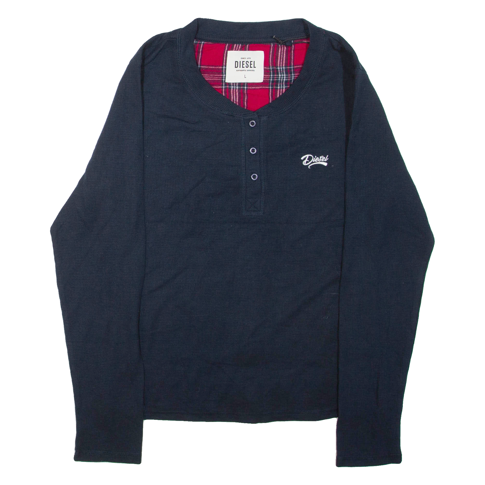 DIESEL Womens Jumper Blue V-Neck Waffle Knit L Refurbished - N/A refurbished available on Cerqular