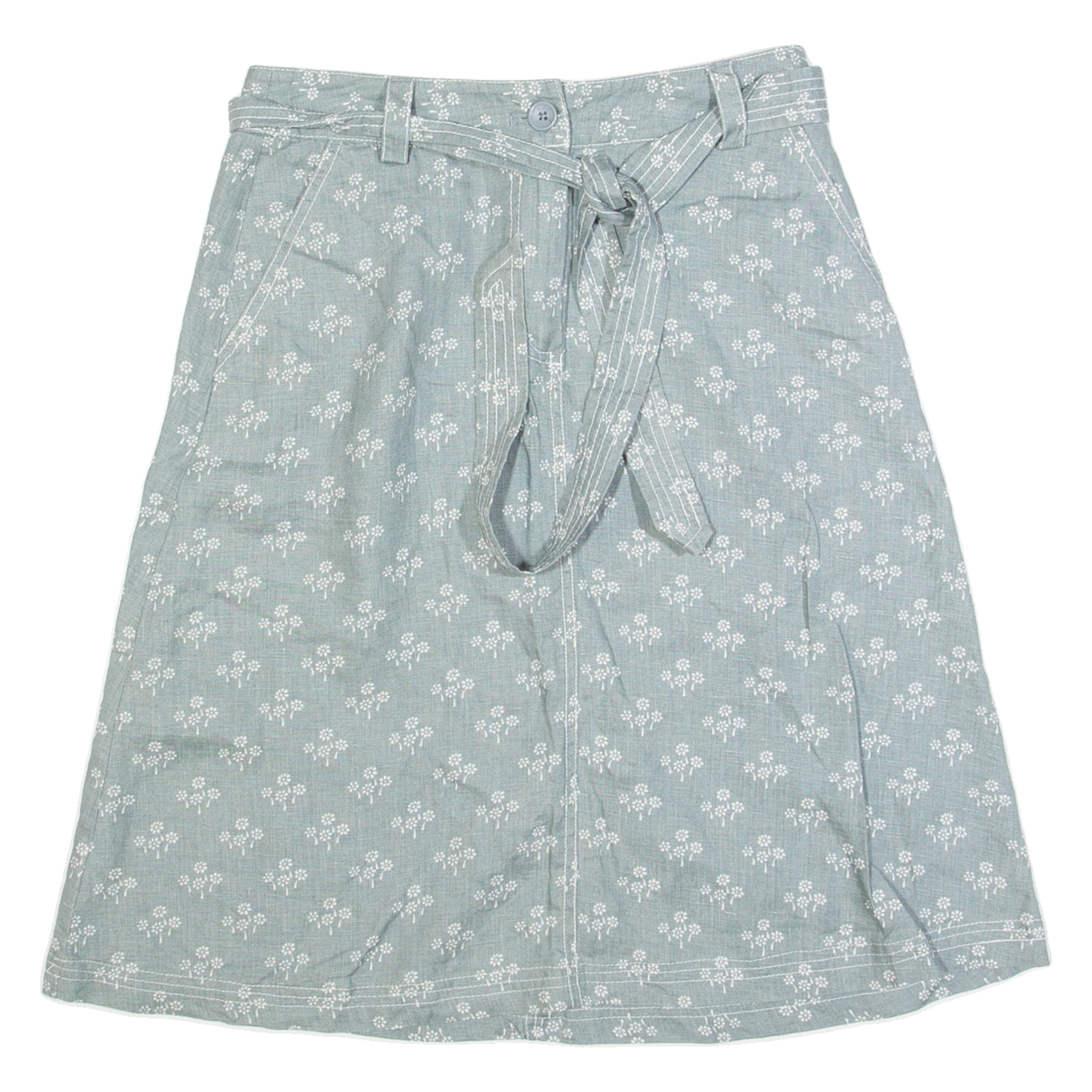 LAURA ASHLEY Belted Womens Straight Skirt Blue Knee Length Linen Floral UK 8 Refurbished - N/A refurbished available on Cerqular