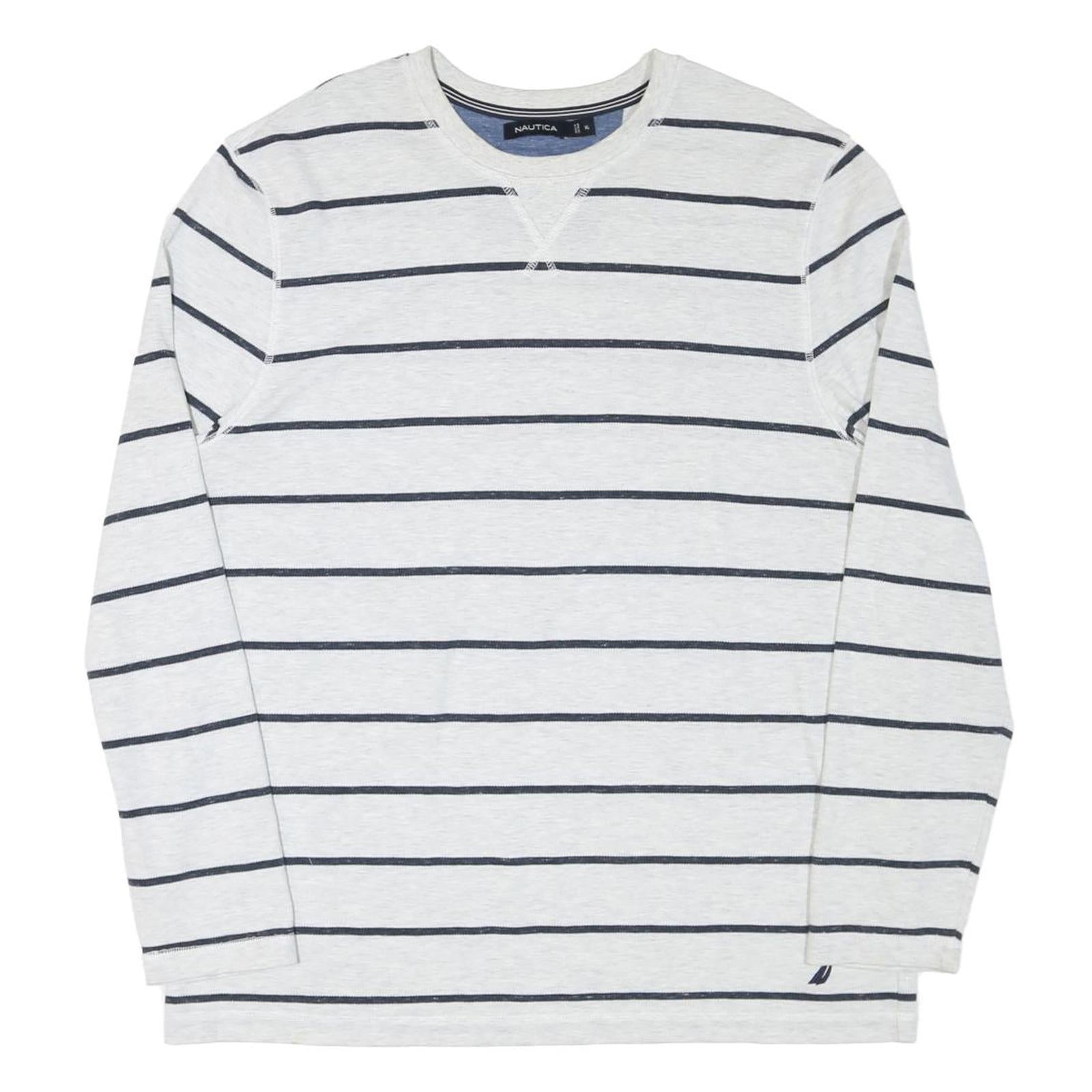 NAUTICA Mens White & Navy Striped Long Sleeve Crew Neck T-Shirt XL Casual Cotton Refurbished - N/A refurbished available on Cerqular