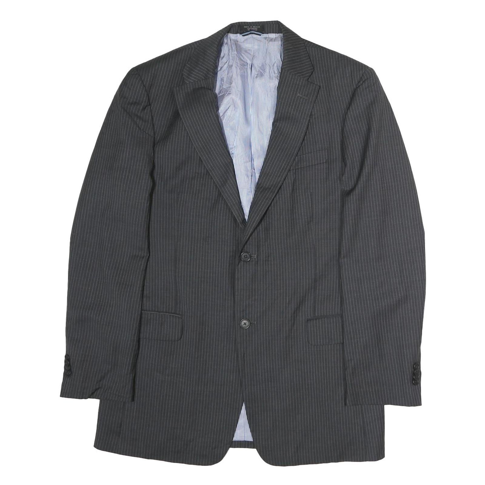 TOMMY HILFIGER Mens Grey Pinstripe Wool Classic Fit Blazer Jacket L Refurbished - N/A refurbished available on Cerqular