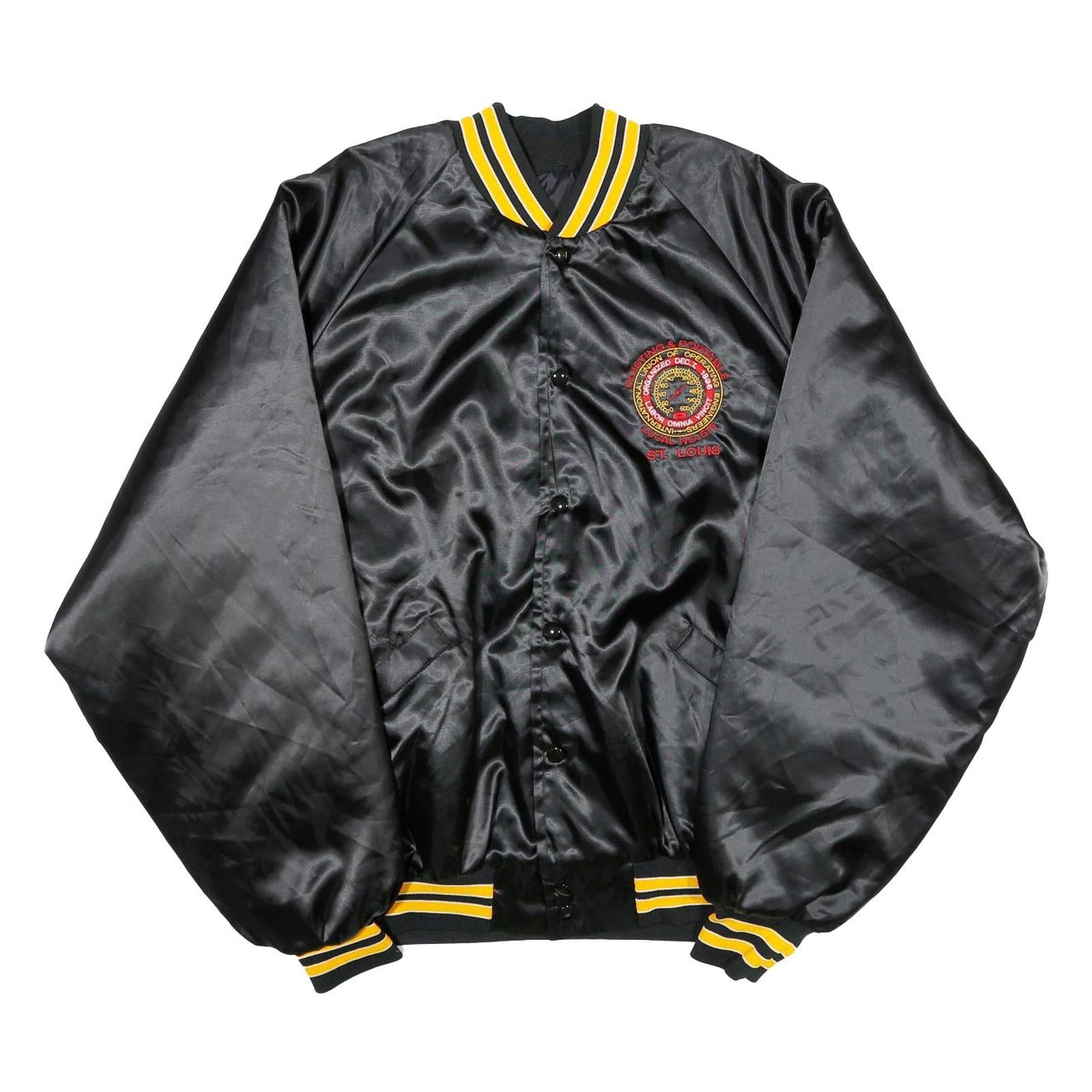 KING LOUIE Mens Black & Yellow Embroidered Button Jacket 2XL Nylon Satin Varsity Refurbished - N/A refurbished available on Cerqular