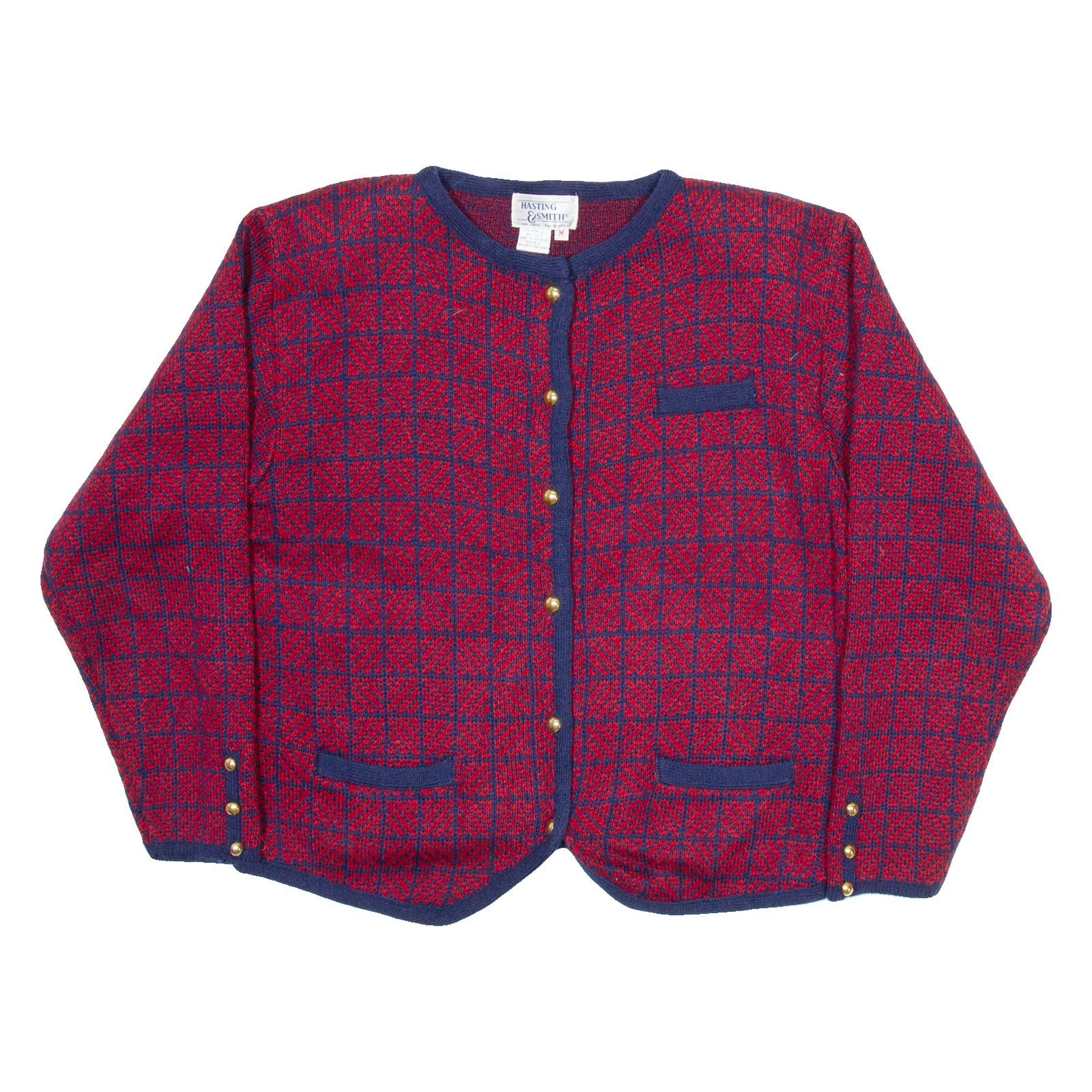 HASTING & SMITH Womens Patterned Cardigan Red Check Button Neck Tight Knit M Refurbished - N/A refurbished available on Cerqular