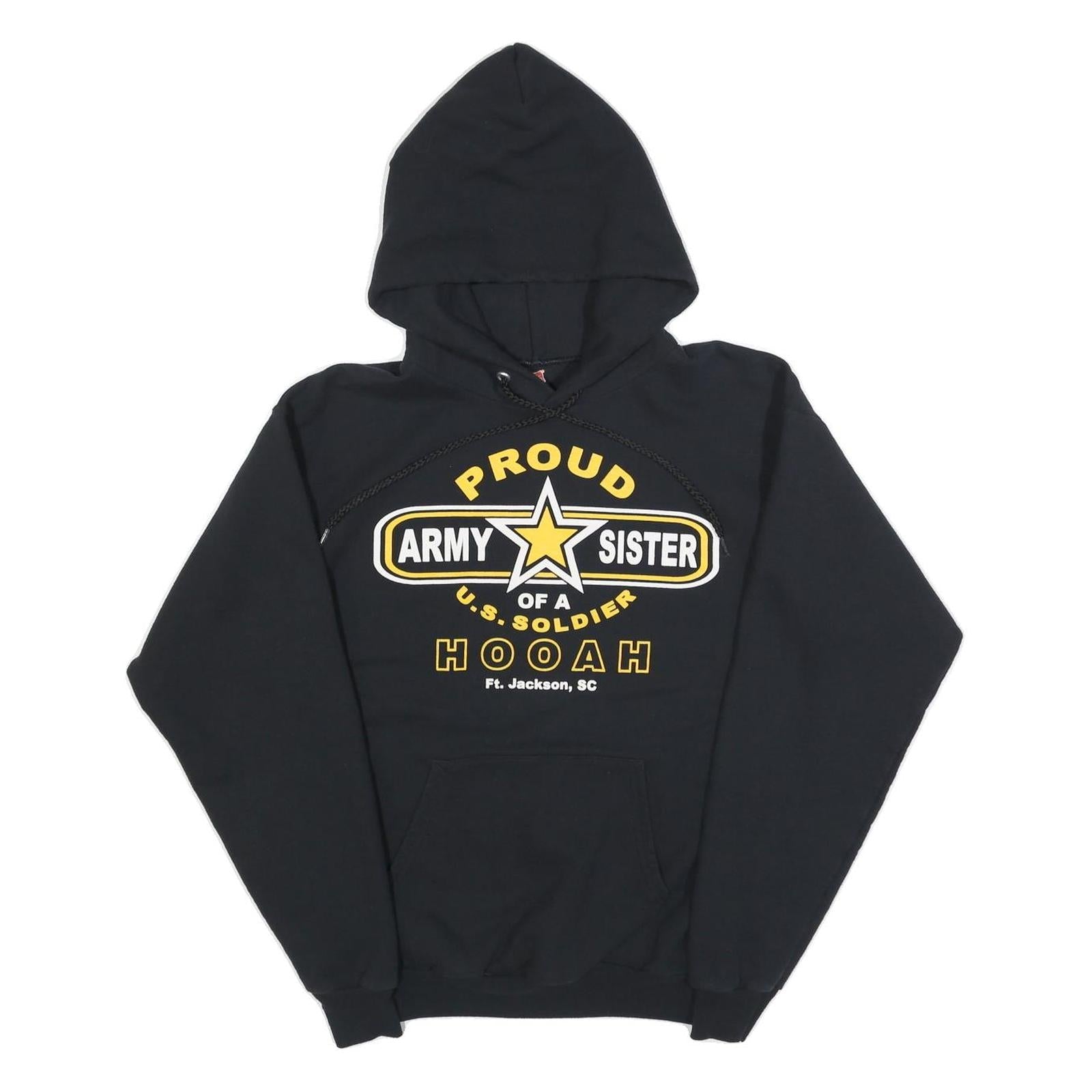 HANES Womens Black Proud Army Sister Cotton Blend Hoodie M Printed Pullover Refurbished - N/A refurbished available on Cerqular