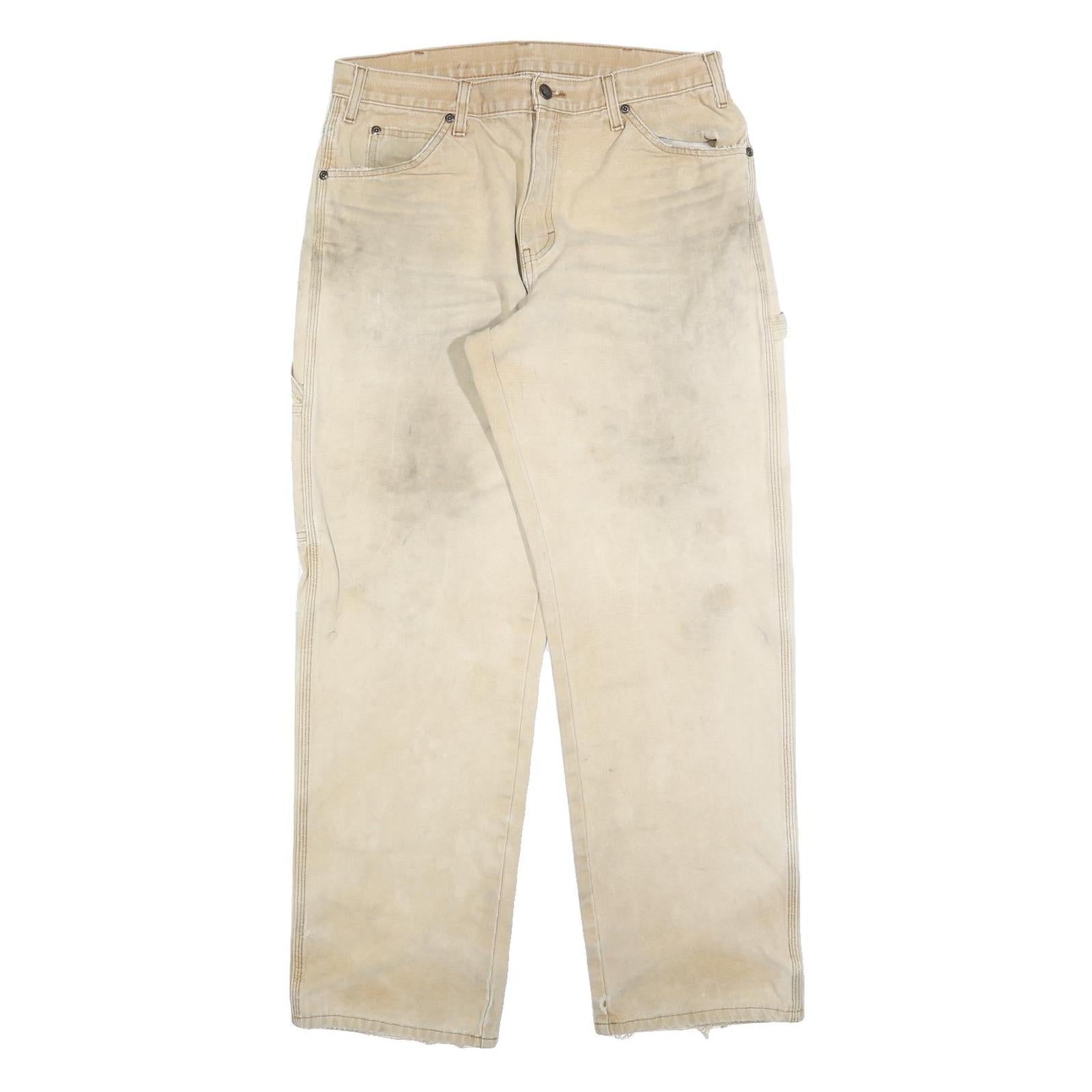 DICKIES Mens Jeans Beige Regular Straight Denim W33 L32 Workwear Utility Zip Refurbished - N/A refurbished available on Cerqular