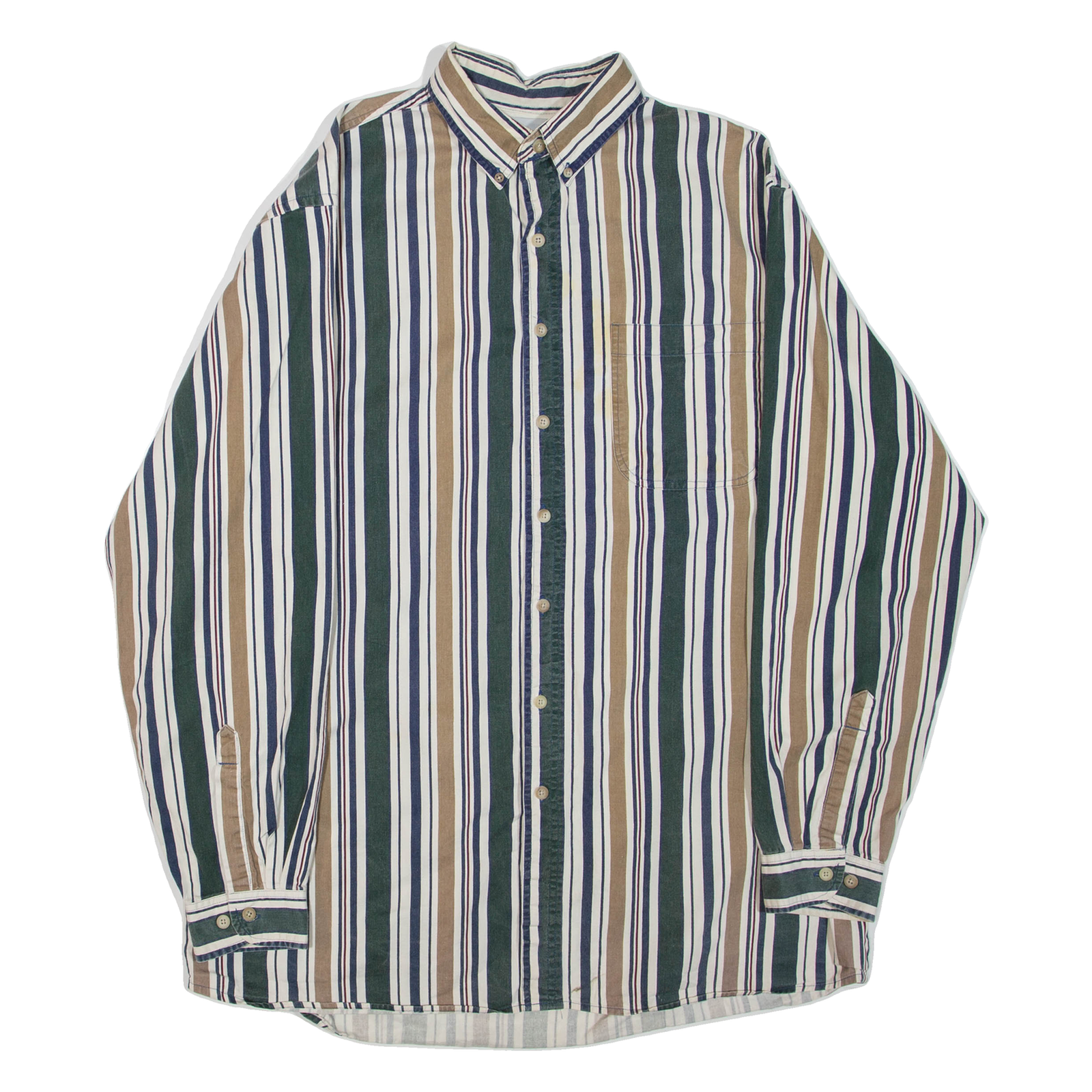 WINDBREAKER Mens Shirt Green Striped Long Sleeve XL Refurbished - N/A refurbished available on Cerqular