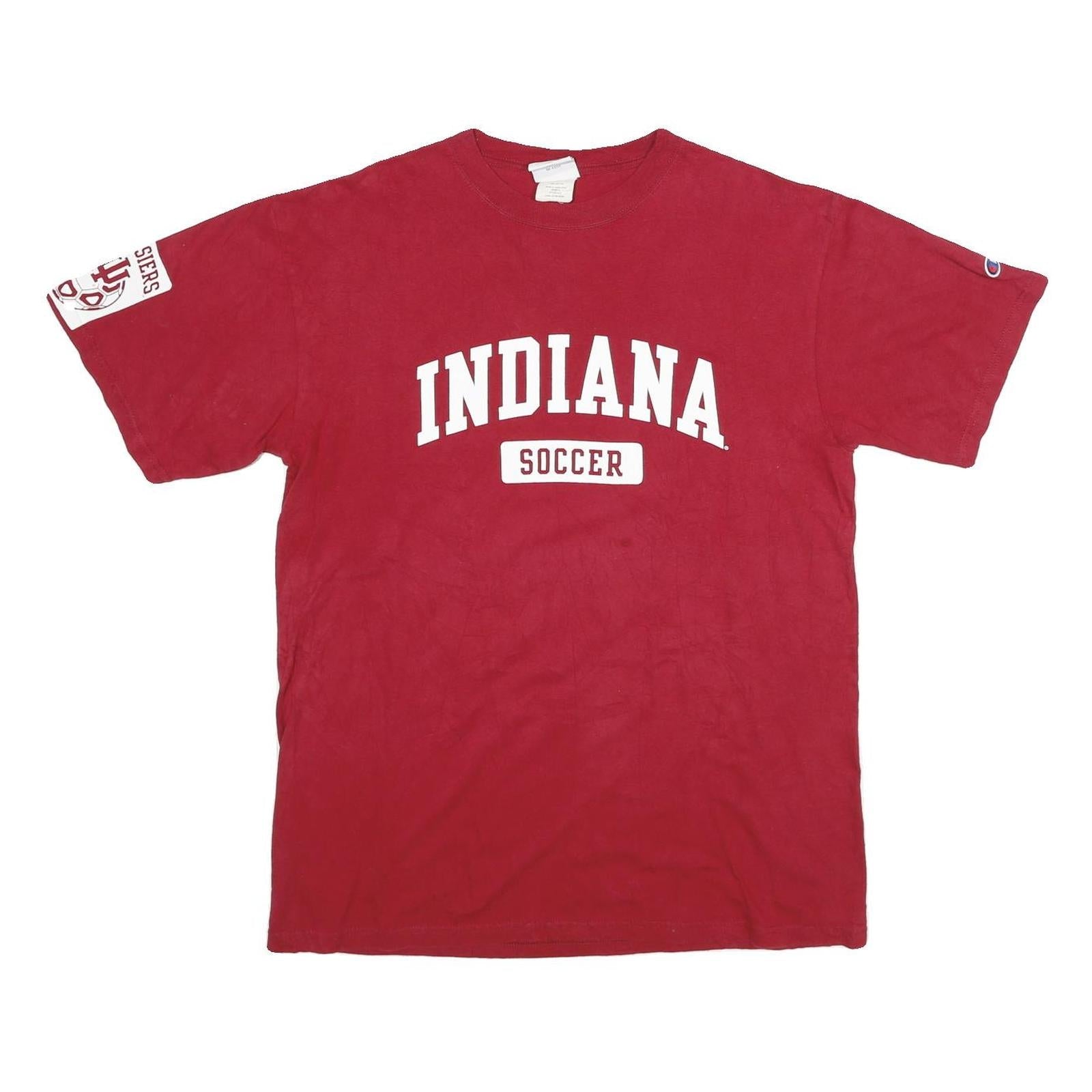 CHAMPION Mens Red Indiana Soccer T-Shirt L Short Sleeve Crew Neck Cotton Casual Refurbished - N/A refurbished available on Cerqular