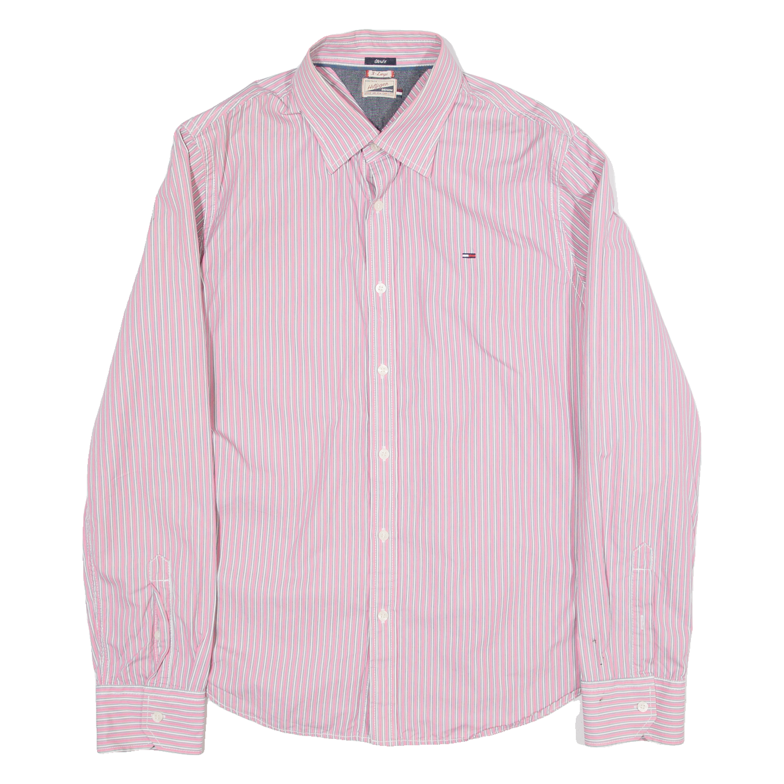HILFIGER DENIM Slim Fit Mens Shirt Pink Striped Long Sleeve XL Refurbished - N/A refurbished available on Cerqular