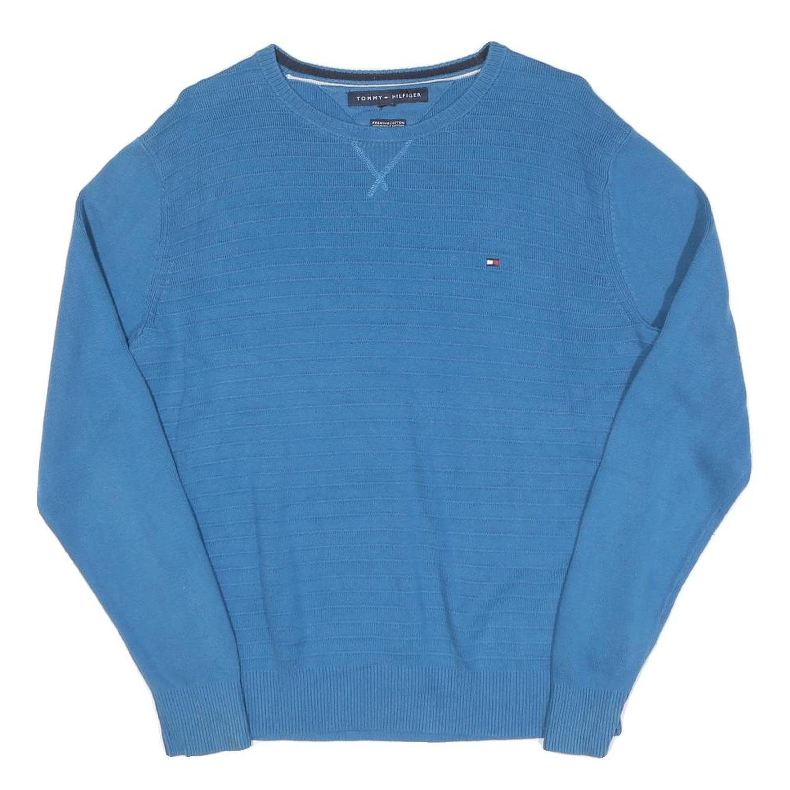 TOMMY HILFIGER Mens Blue Plain Crew Neck Basic Knit Jumper M Cotton Blend Casual Refurbished - N/A refurbished available on Cerqular